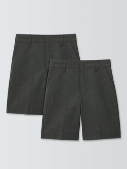John Lewis Boys' Adjustable Waist School Shorts, Pack of 2, Grey, Grey