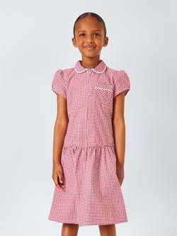 John Lewis Kids' Cotton Blend Gingham A-Line School Summer Dress, Red