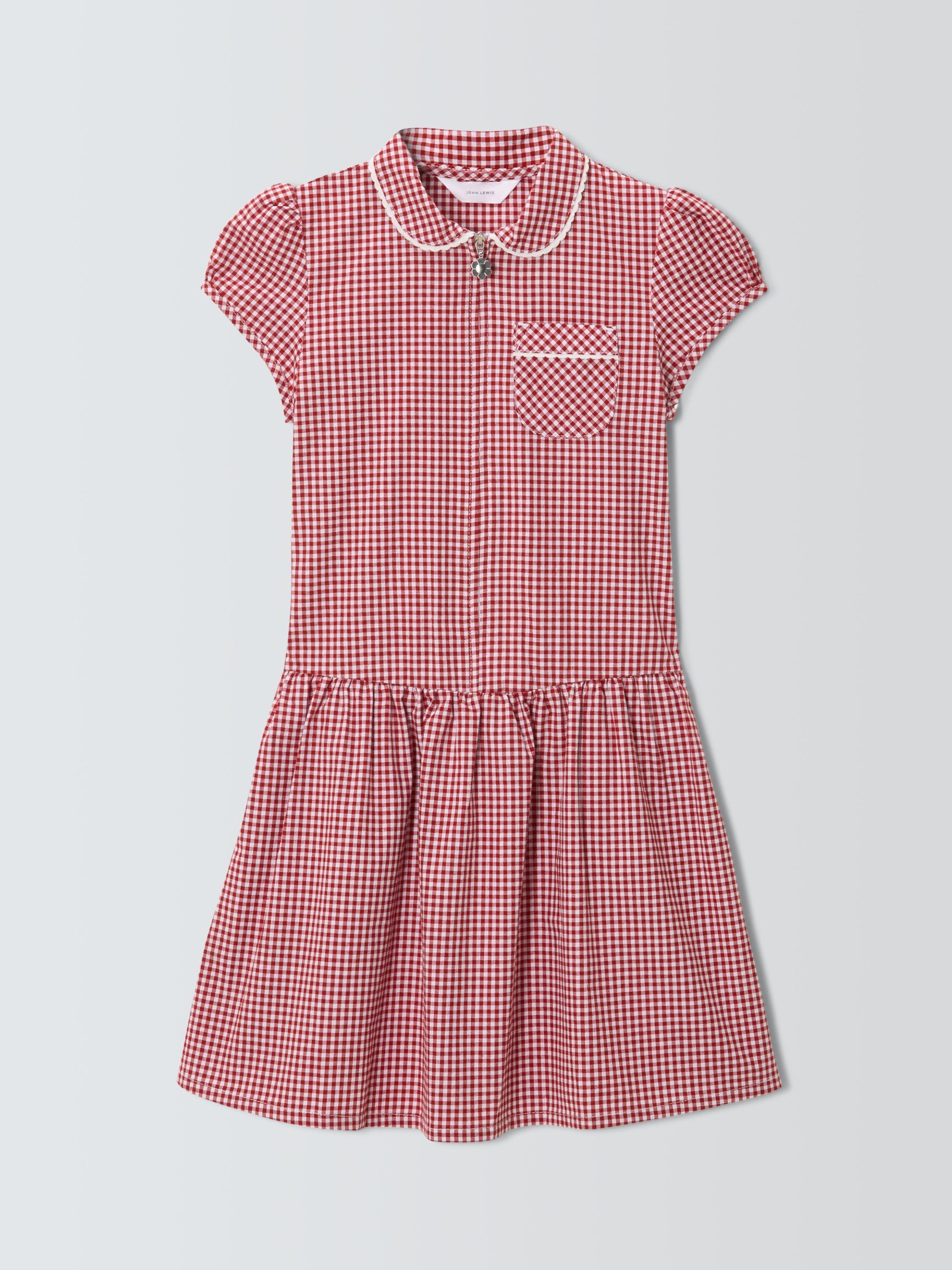 Product image 3 of 7, which shows John Lewis Kids' Cotton Blend Gingham A-Line School Summer Dress, Red, 3 years
