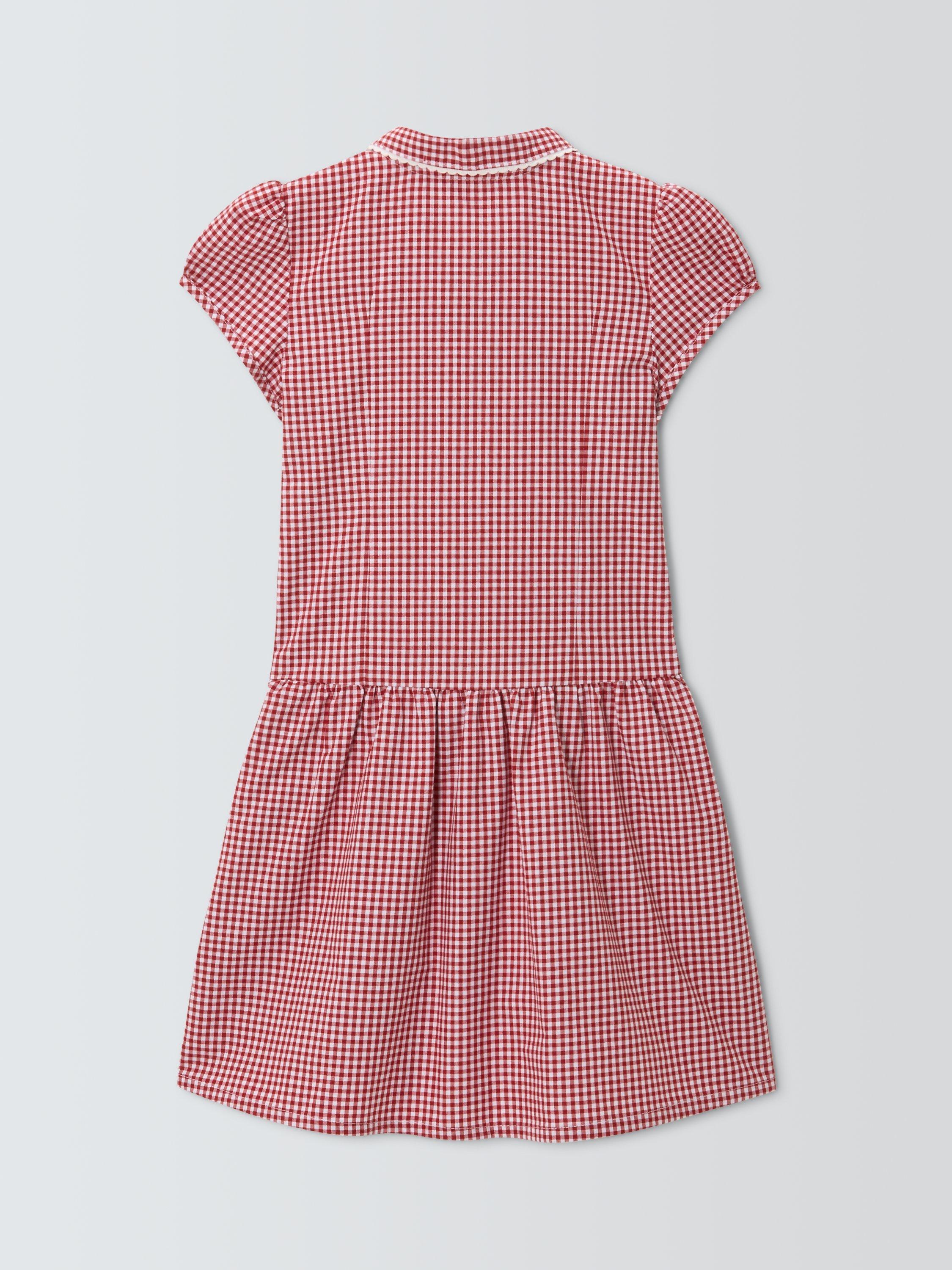 Product image 5 of 7, which shows John Lewis Kids' Cotton Blend Gingham A-Line School Summer Dress, Red, 3 years