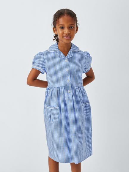 John Lewis Girls' Gingham Cotton School Summer Dress, Blue