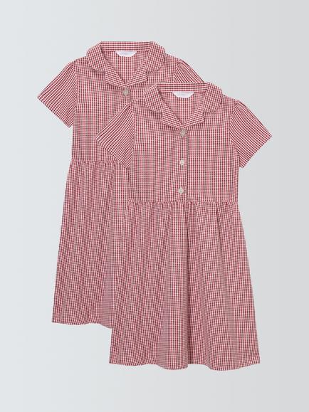 John Lewis Kids' Gingham School Summer Dress, Pack of 2, Red