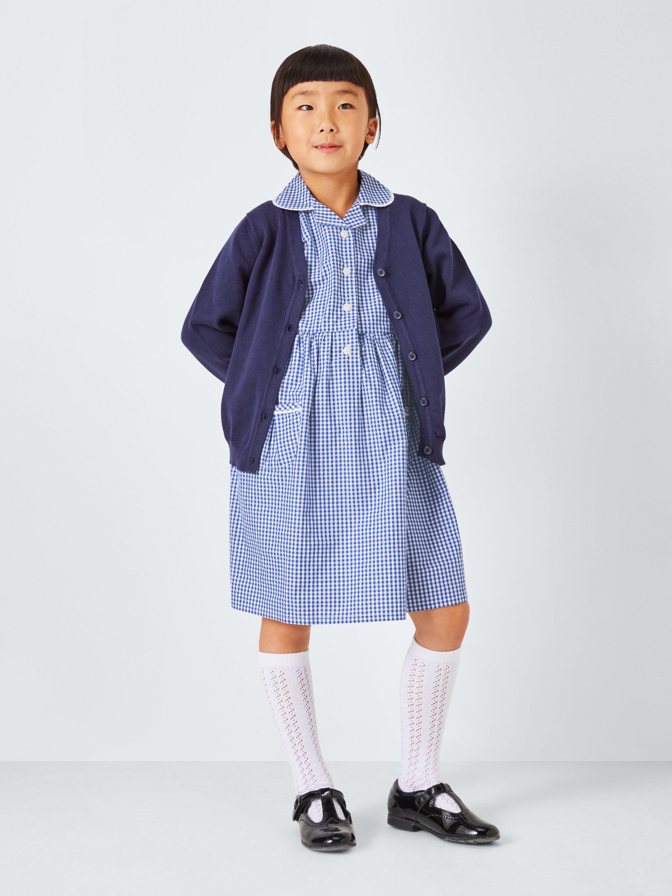 Product image 2 of 7, which shows John Lewis Girls' Gingham Cotton School Summer Dress, Navy, 3 years