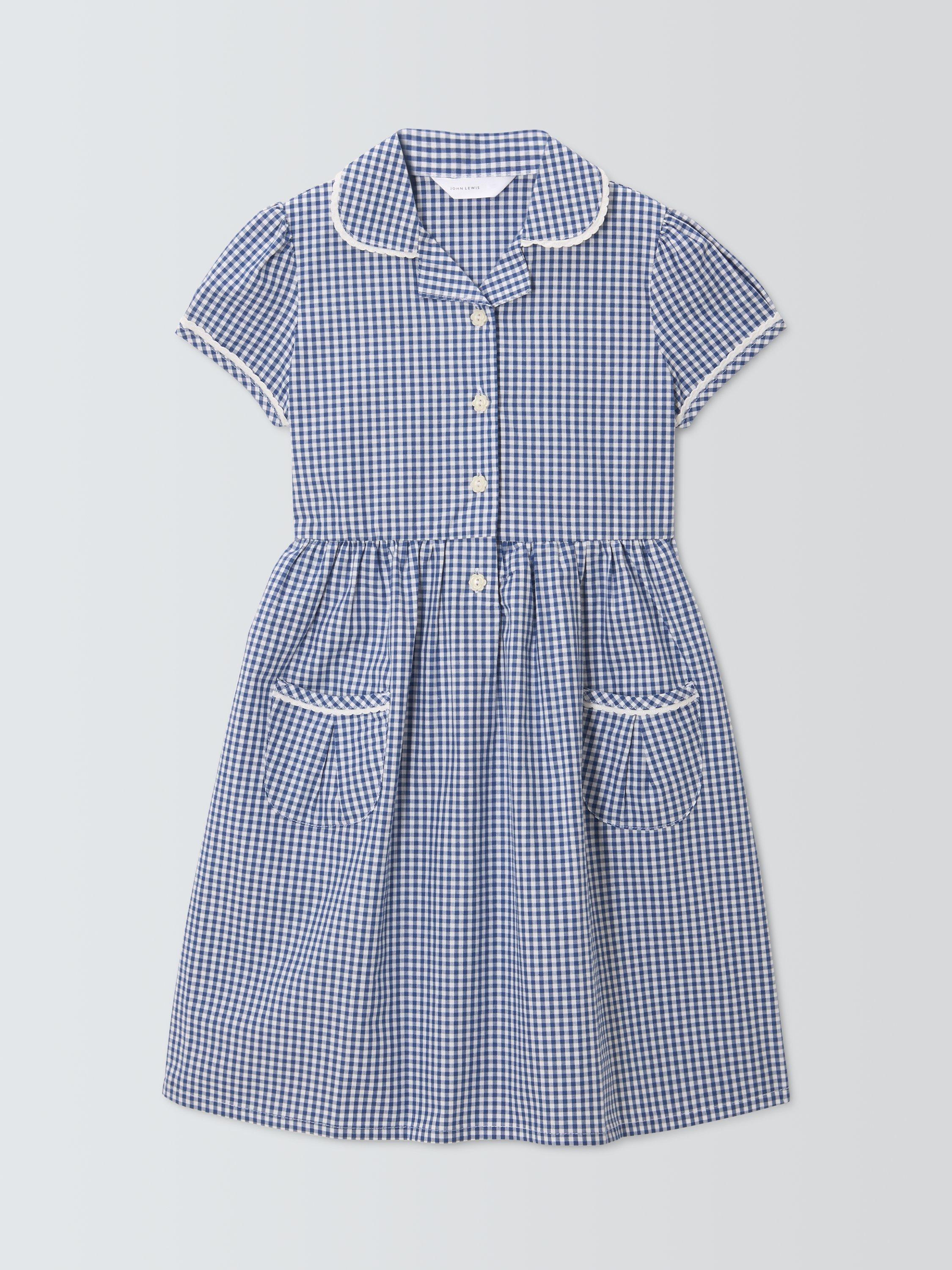 Product image 3 of 7, which shows John Lewis Girls' Gingham Cotton School Summer Dress, Navy, 3 years