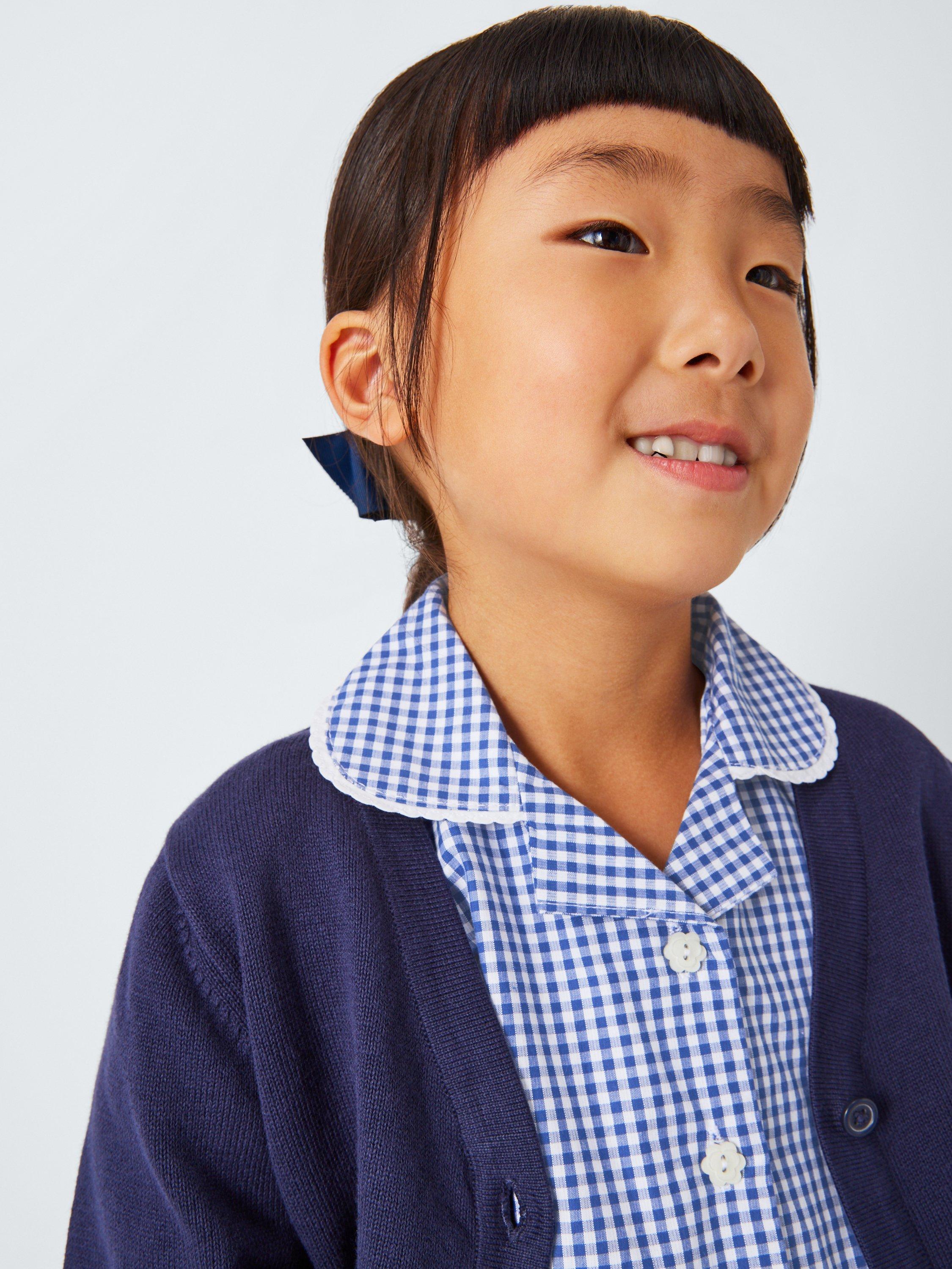 Product image 4 of 7, which shows John Lewis Girls' Gingham Cotton School Summer Dress, Navy, 3 years