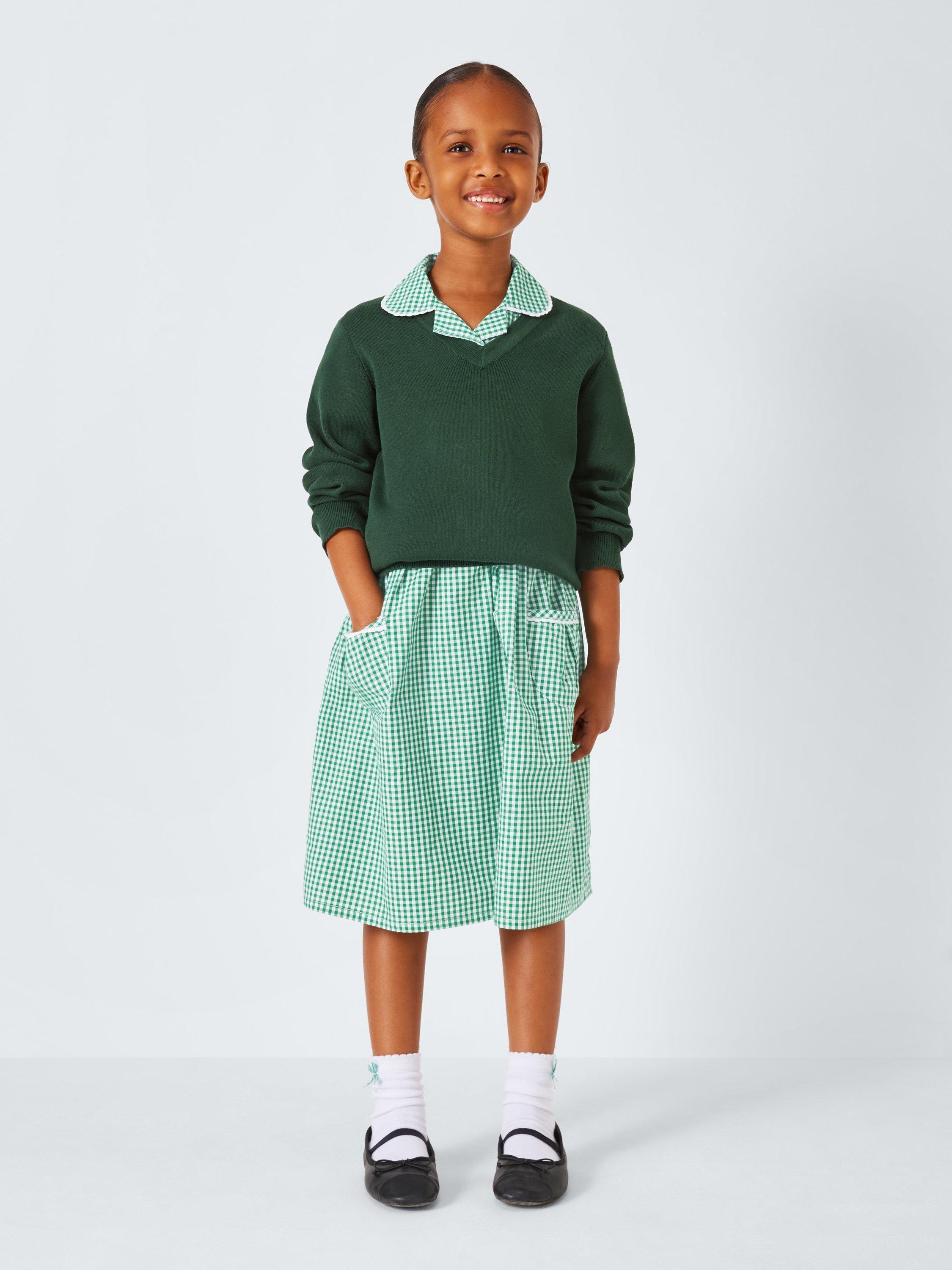 Product image 2 of 7, which shows John Lewis Girls' Gingham Cotton School Summer Dress, Green, 3 years