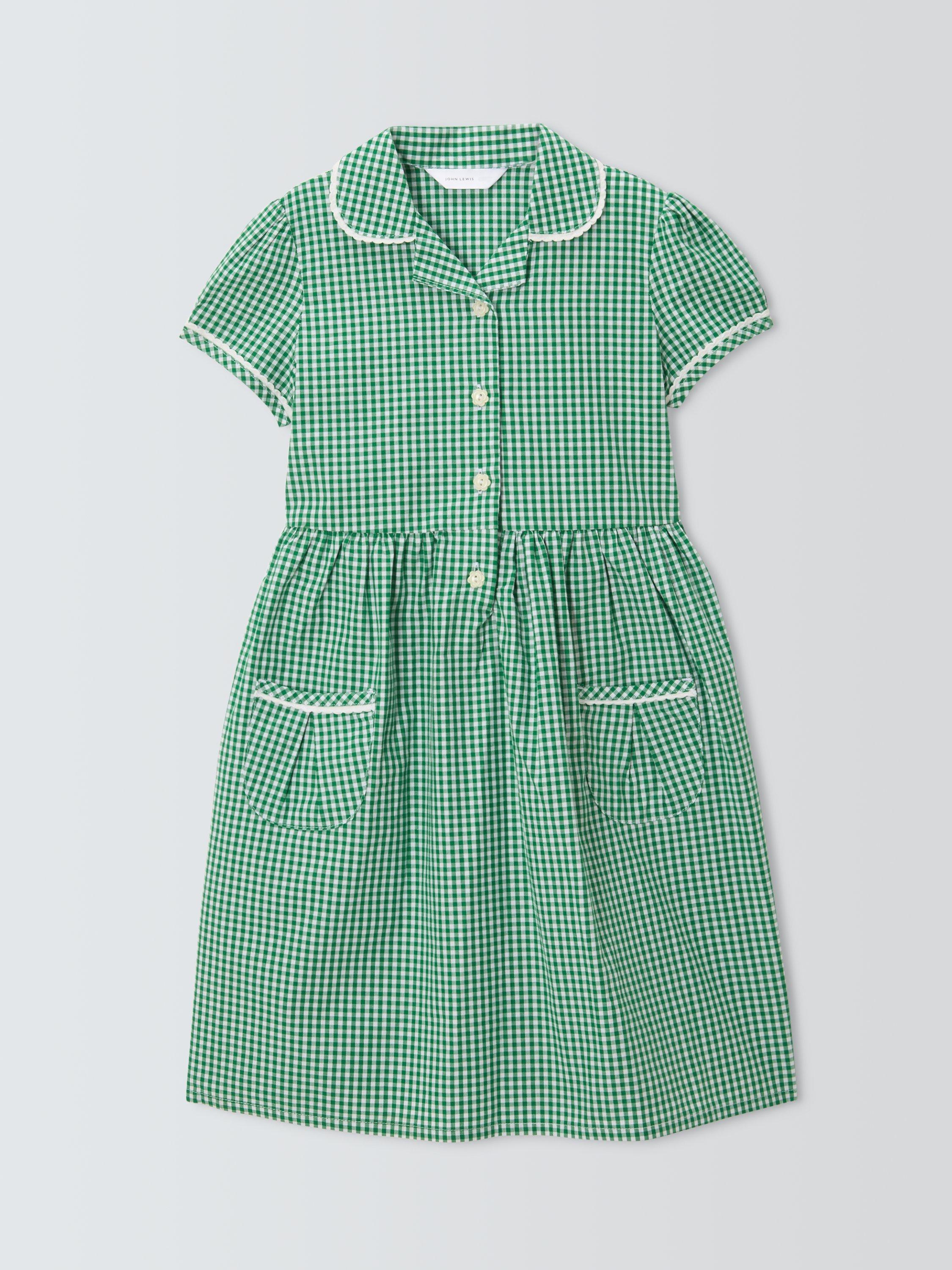Product image 3 of 7, which shows John Lewis Girls' Gingham Cotton School Summer Dress, Green, 3 years