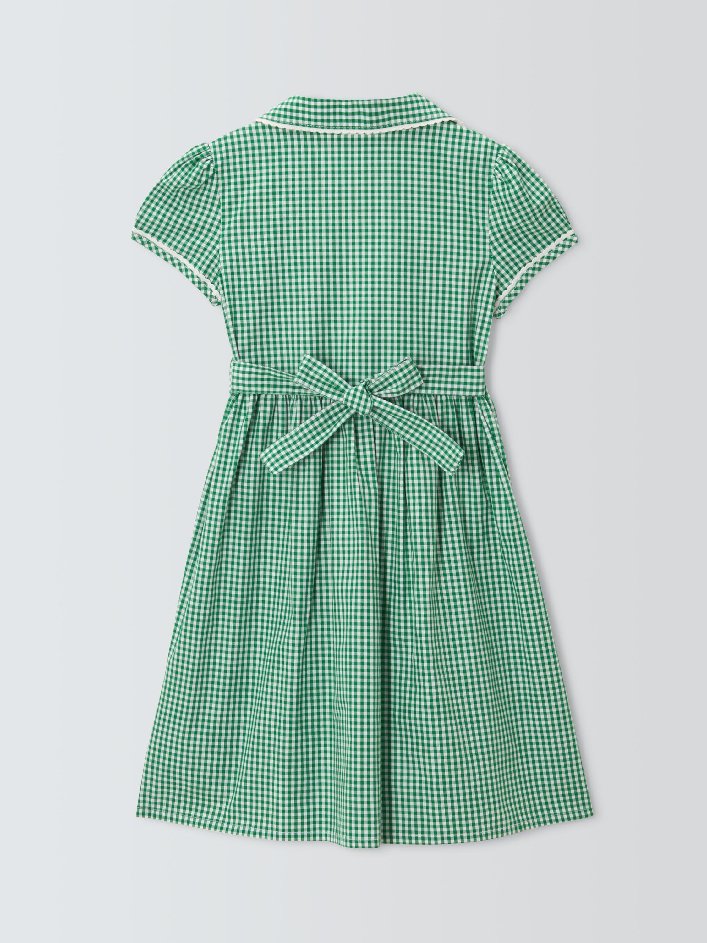 Product image 5 of 7, which shows John Lewis Girls' Gingham Cotton School Summer Dress, Green, 3 years