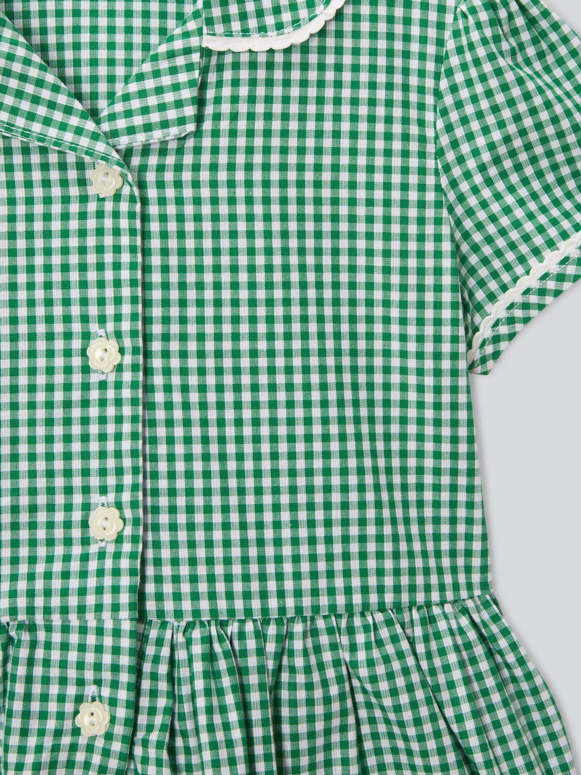 Product image 6 of 7, which shows John Lewis Girls' Gingham Cotton School Summer Dress, Green, 3 years