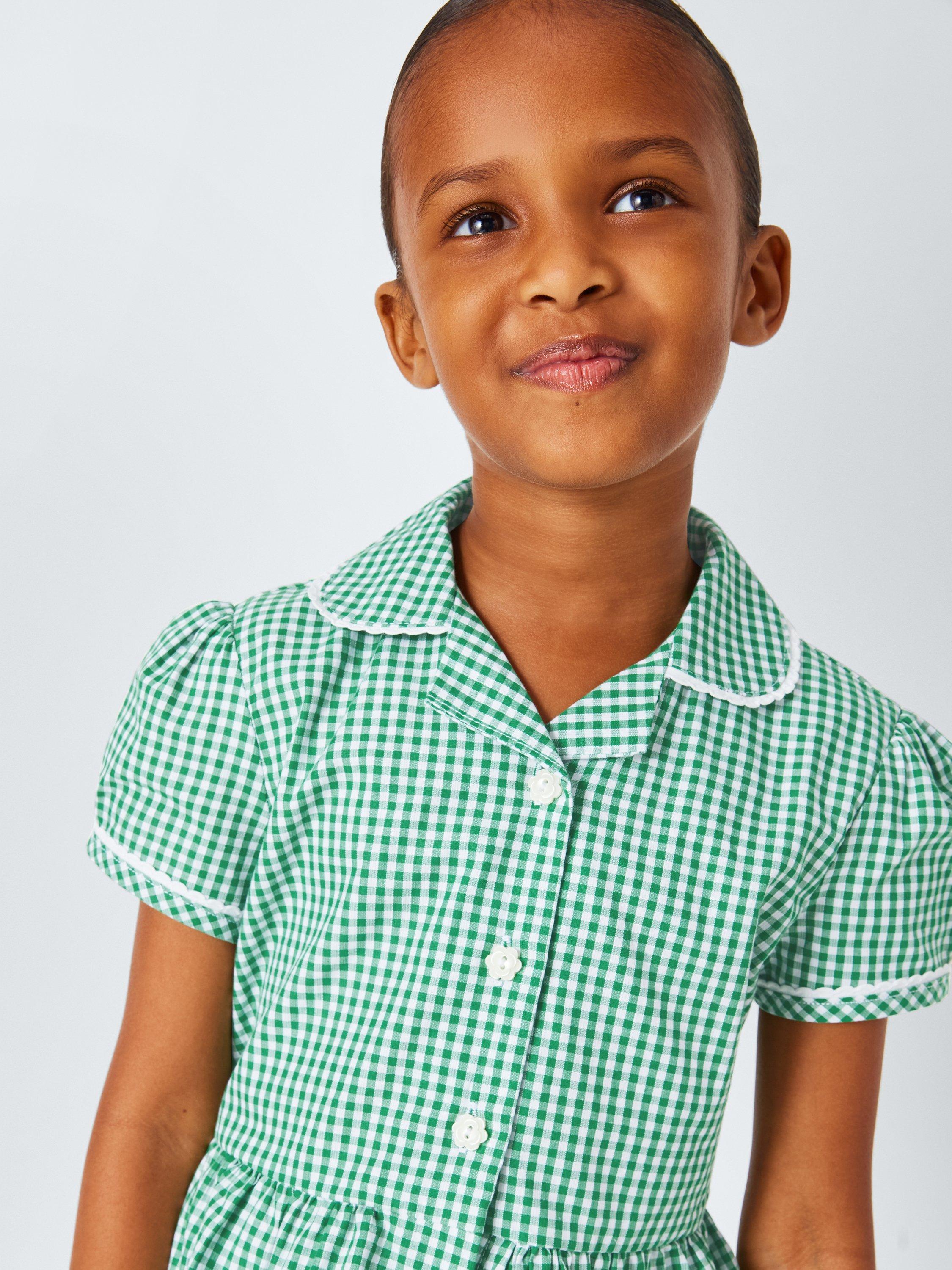 Product image 4 of 7, which shows John Lewis Girls' Gingham Cotton School Summer Dress, Green, 3 years