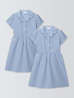 John Lewis Kids' Gingham School Summer Dress, Pack of 2, Blue