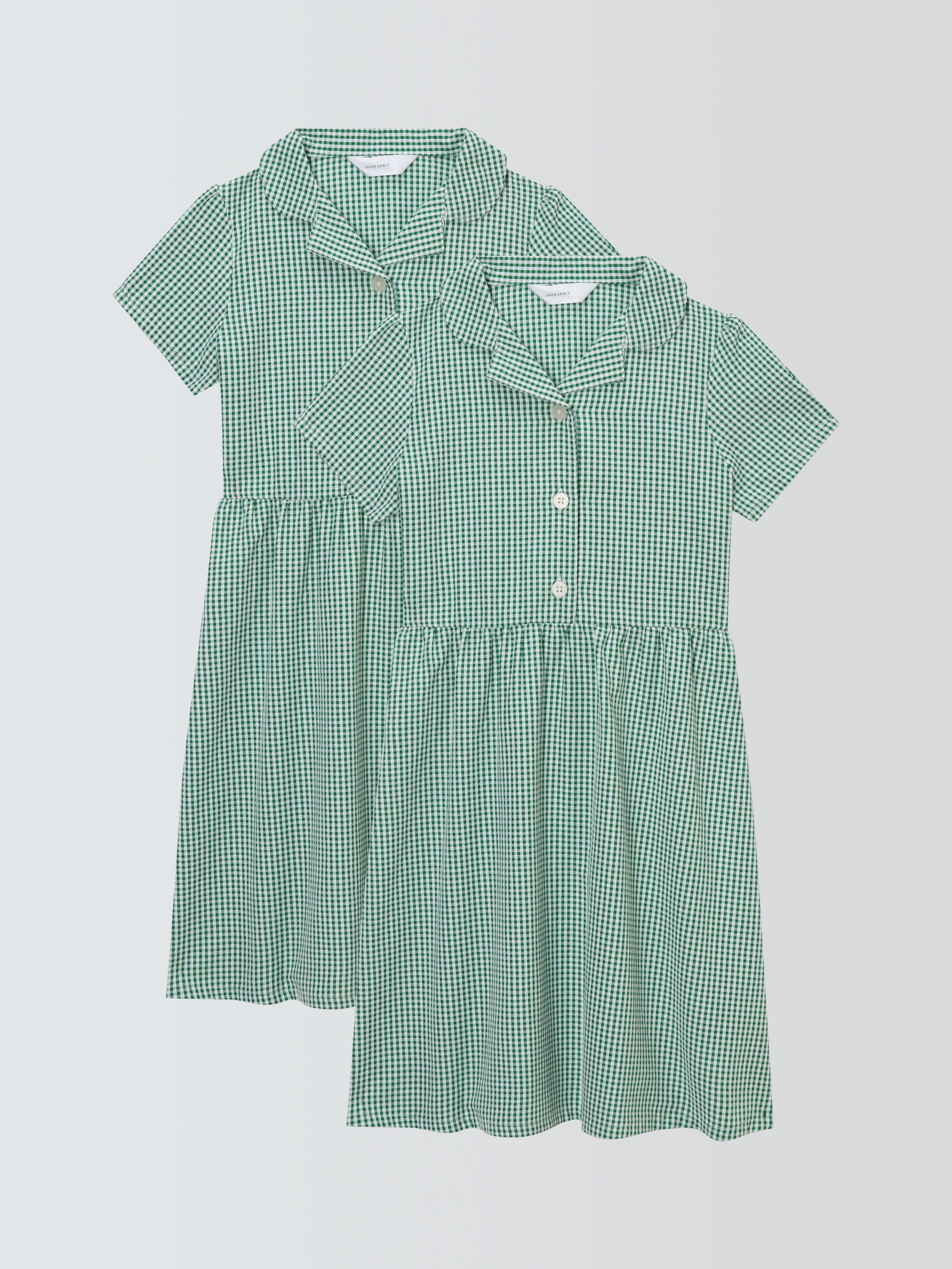 Product image 2 of 7, which shows John Lewis ANYDAY Kids' Gingham School Summer Dress, Pack of 2, Green, 3 years