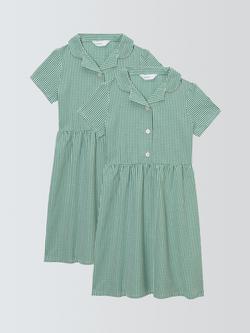 John Lewis Kids' Gingham School Summer Dress, Pack of 2, Green