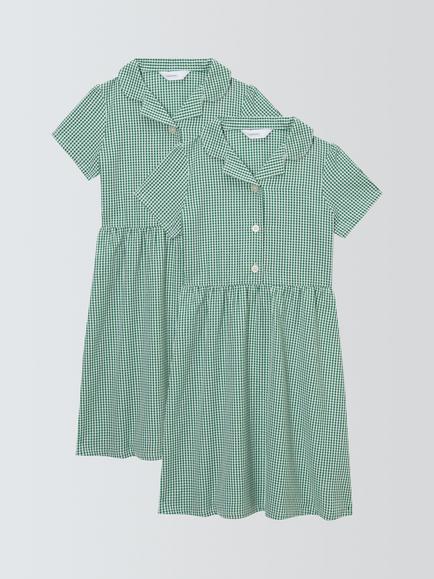 John Lewis Kids' Gingham School Summer Dress, Pack of 2, Green