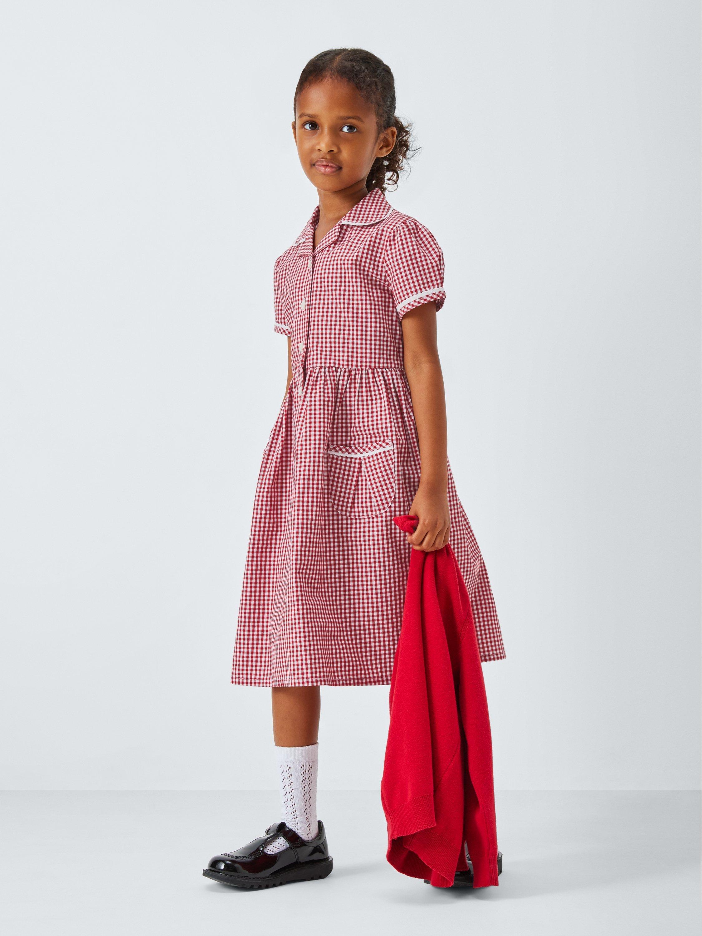 Product image 2 of 7, which shows John Lewis Kids' Gingham Cotton School Dress, Red, 3 years