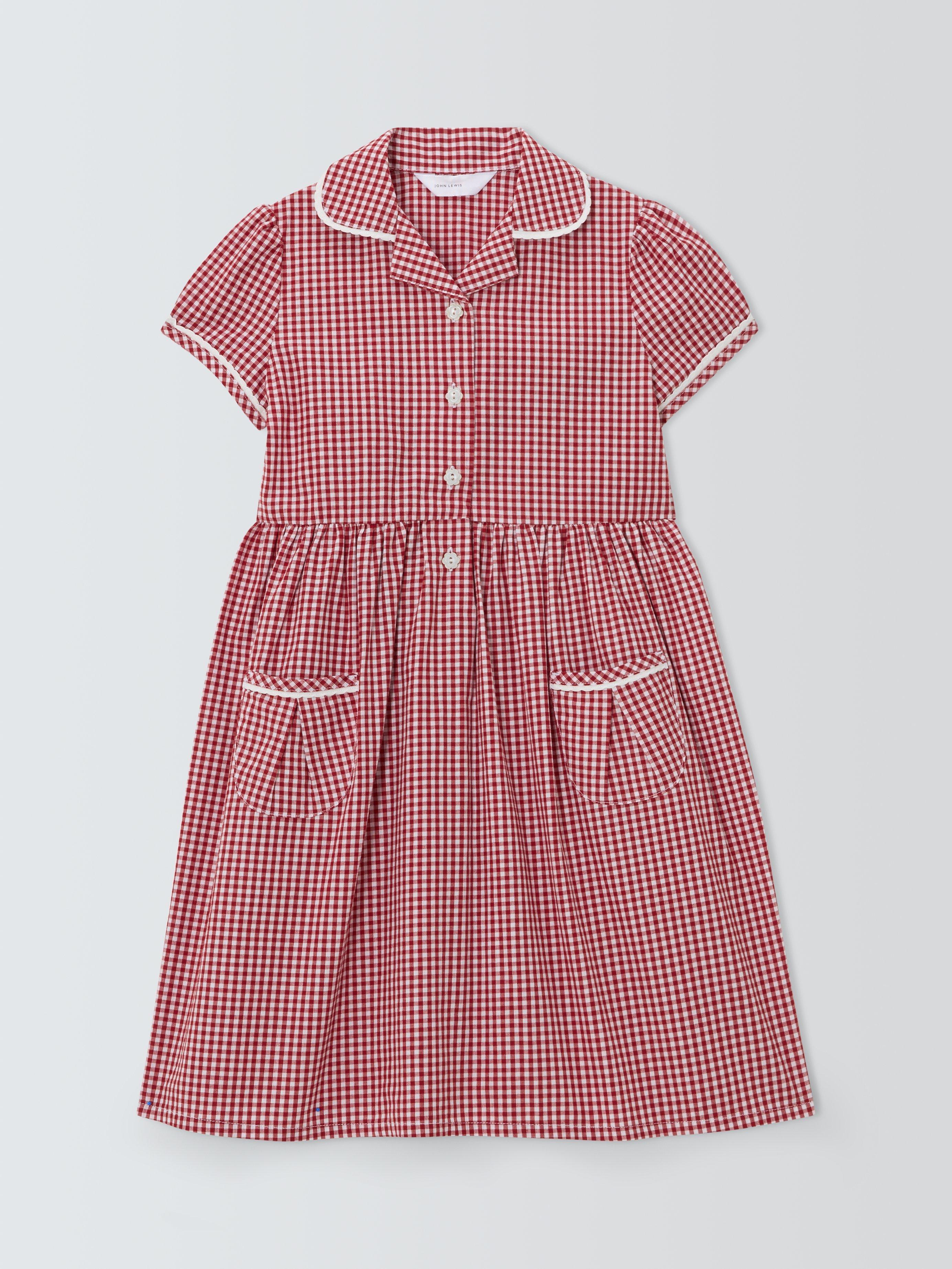 Product image 4 of 7, which shows John Lewis Kids' Gingham Cotton School Dress, Red, 3 years