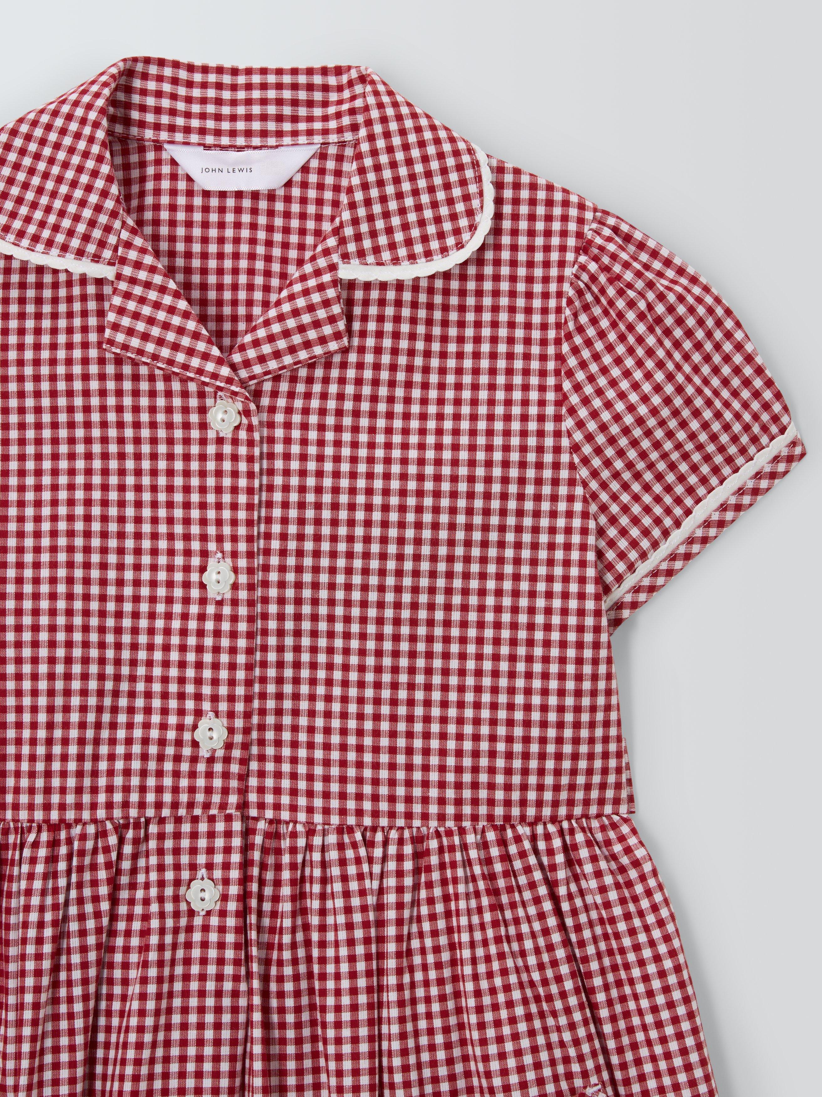 Product image 7 of 7, which shows John Lewis Kids' Gingham Cotton School Dress, Red, 3 years