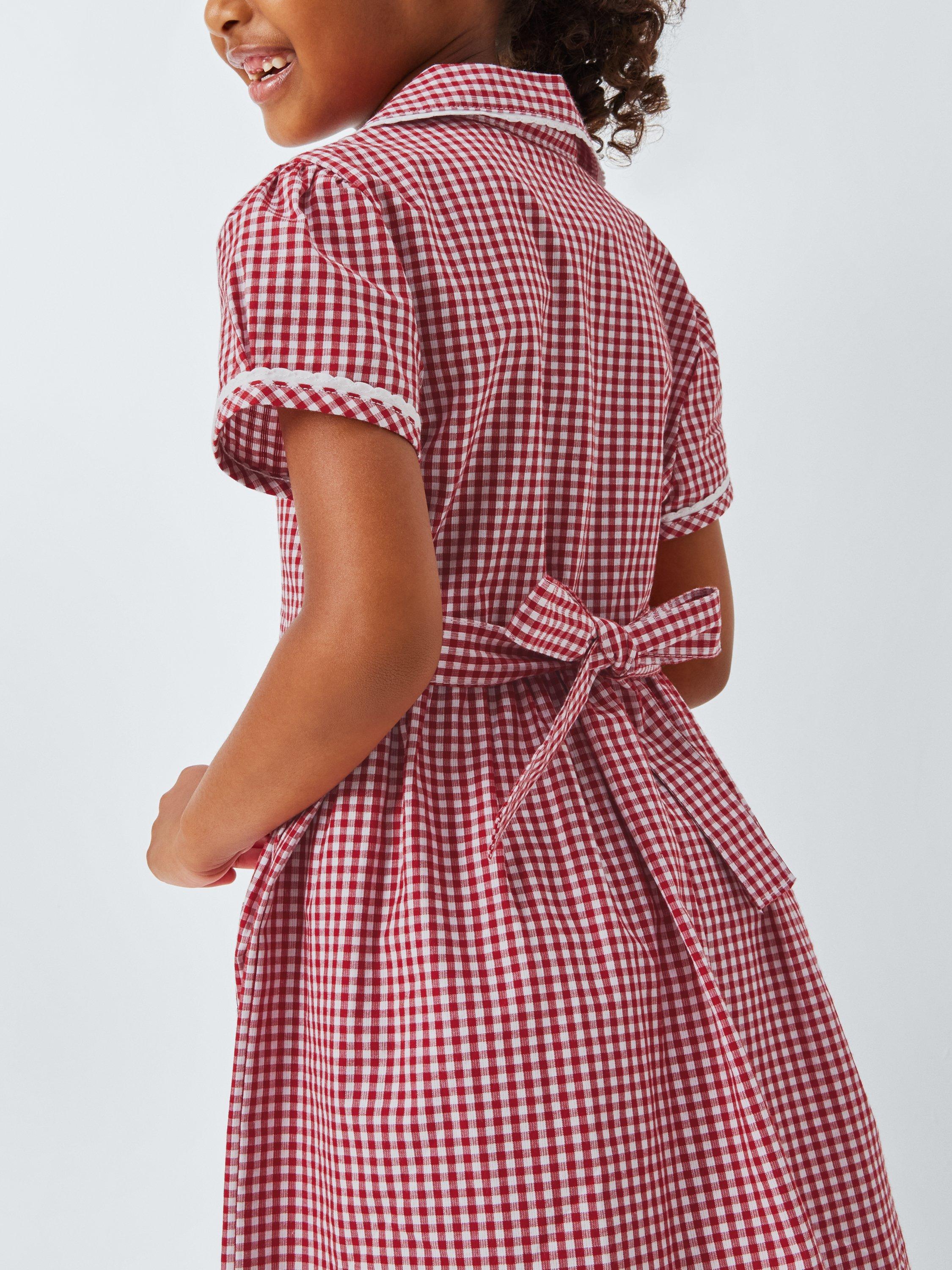 Product image 3 of 7, which shows John Lewis Kids' Gingham Cotton School Dress, Red, 3 years