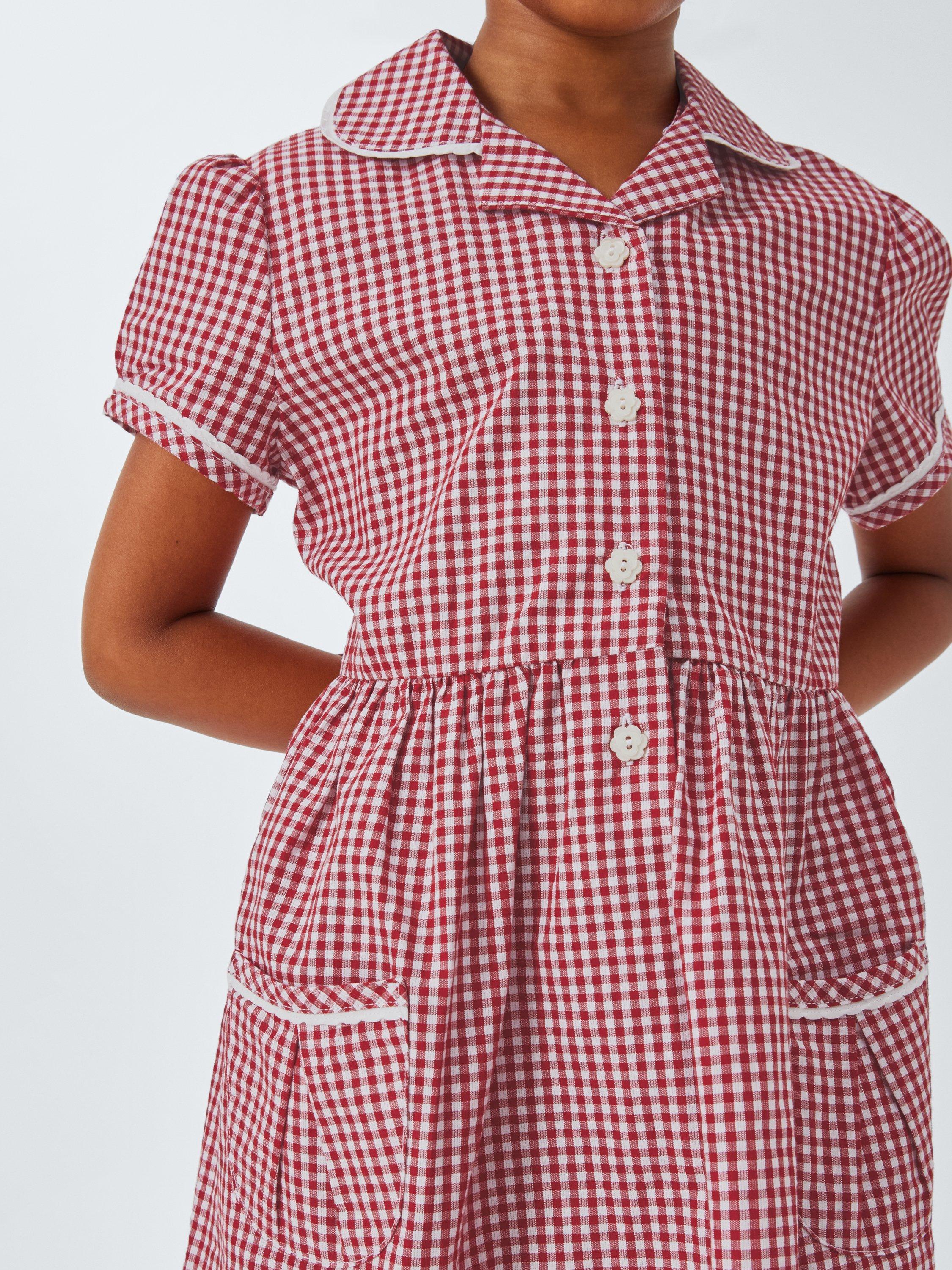 Product image 5 of 7, which shows John Lewis Kids' Gingham Cotton School Dress, Red, 3 years