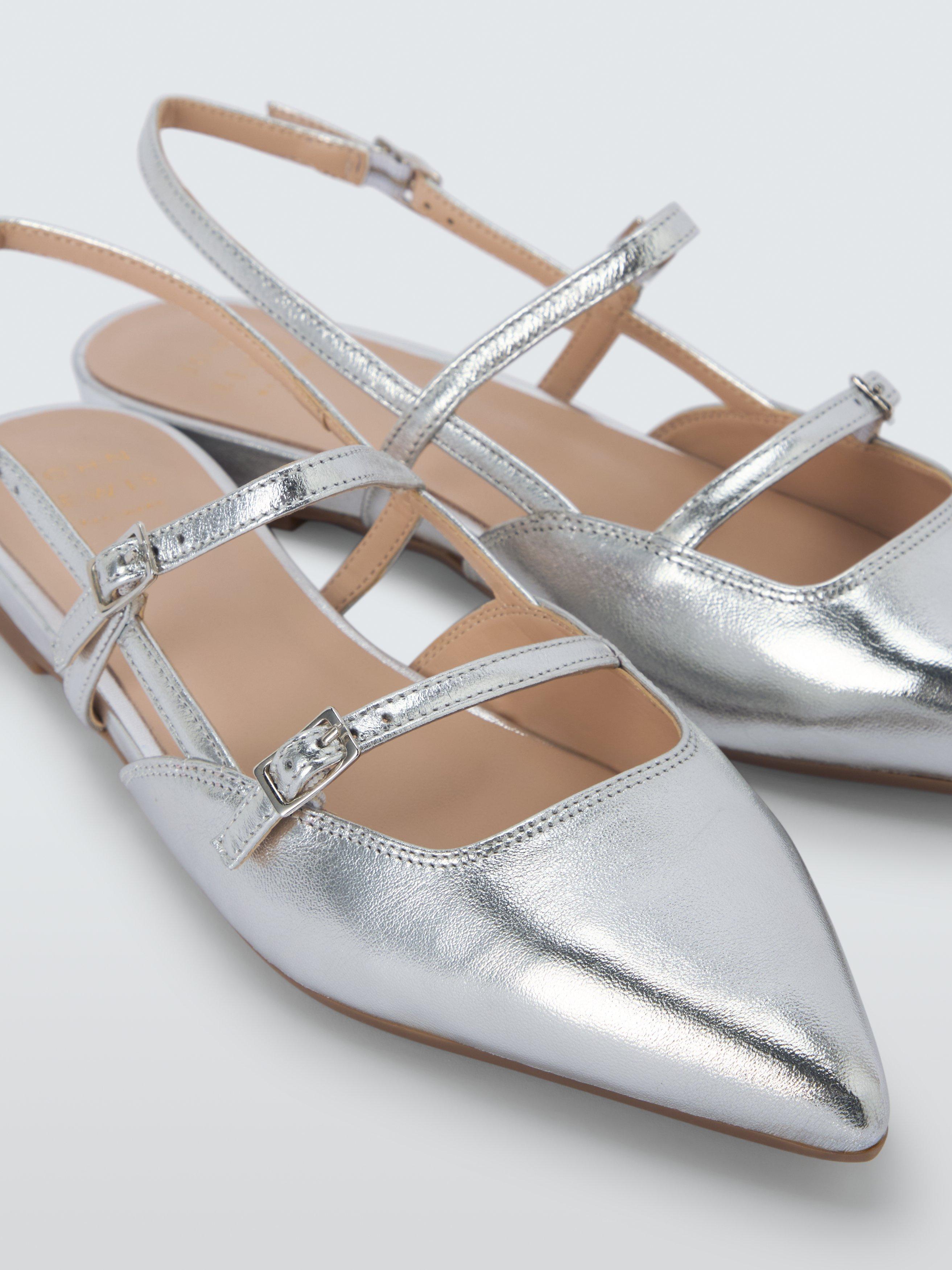 Product image 4 of 6, which shows John Lewis Crown Leather Strappy Slingback Pumps, Silver, 3