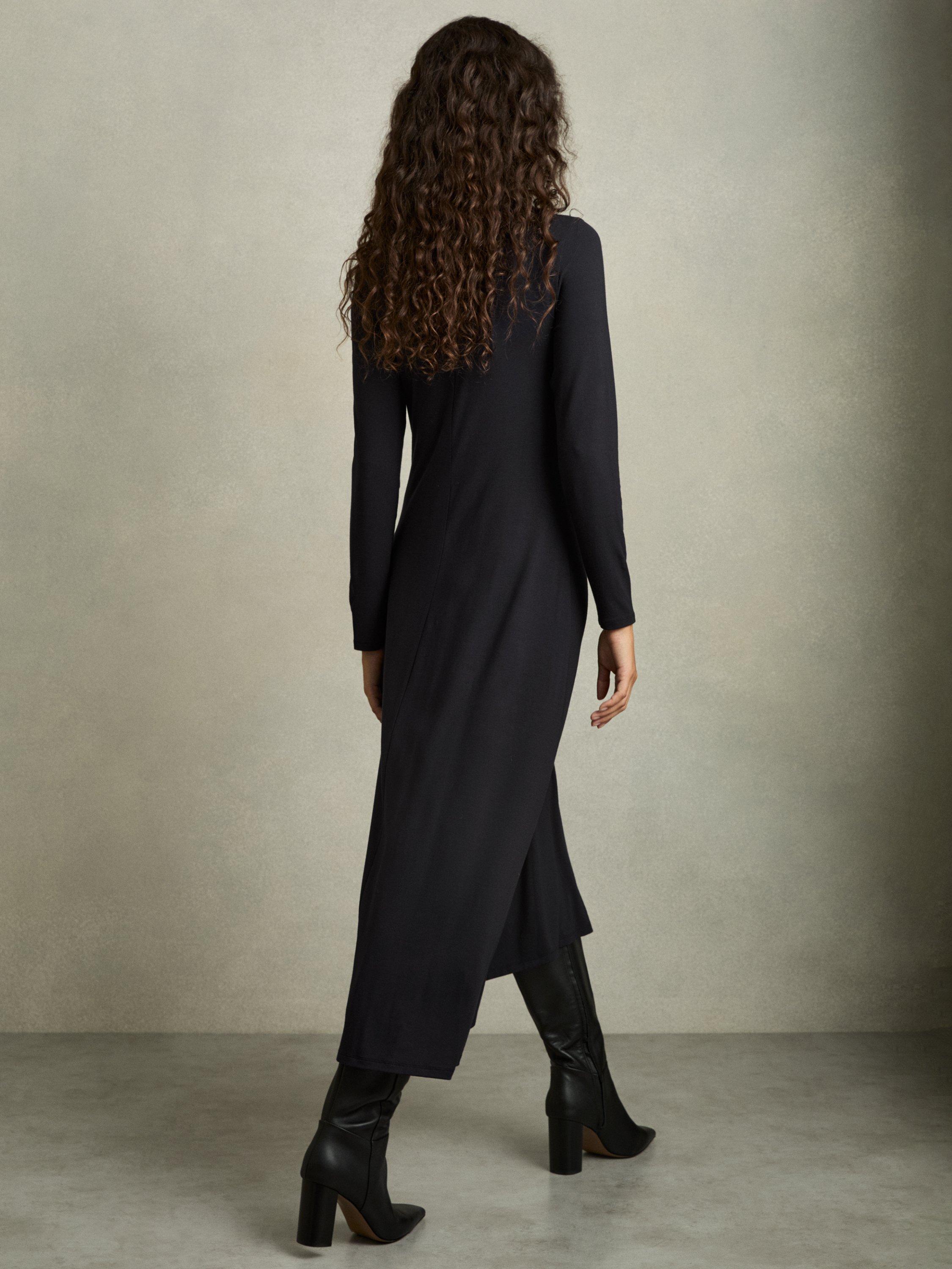 Product image 2 of 5, which shows Reiss Ivy Ruched Jersey Midi Dress, Navy, 10