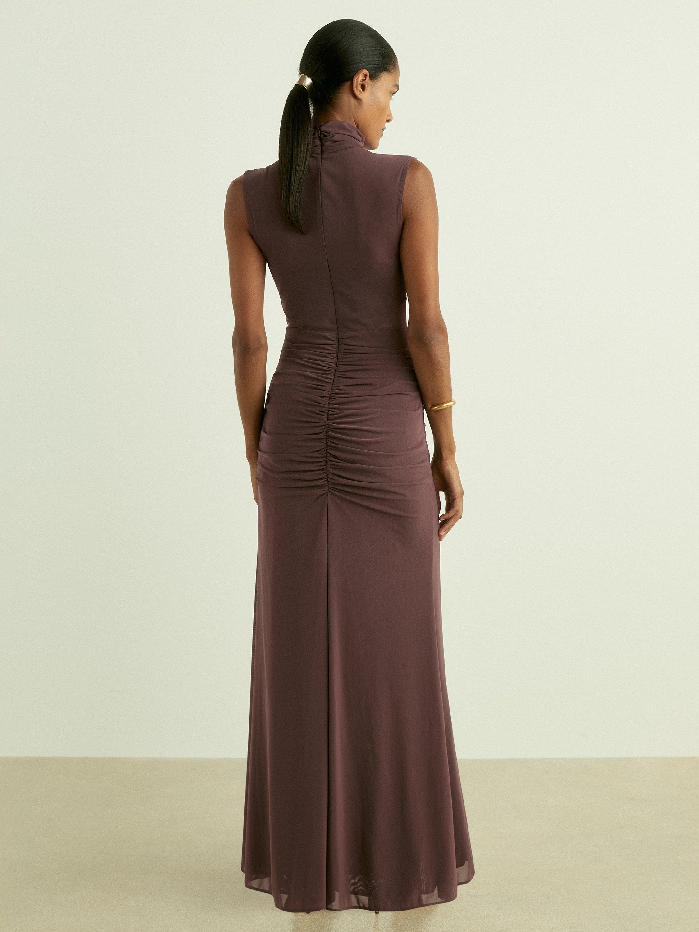 Product image 2 of 5, which shows Reiss Petite Daniella Ruched Maxi Dress, Taupe, 6Pt