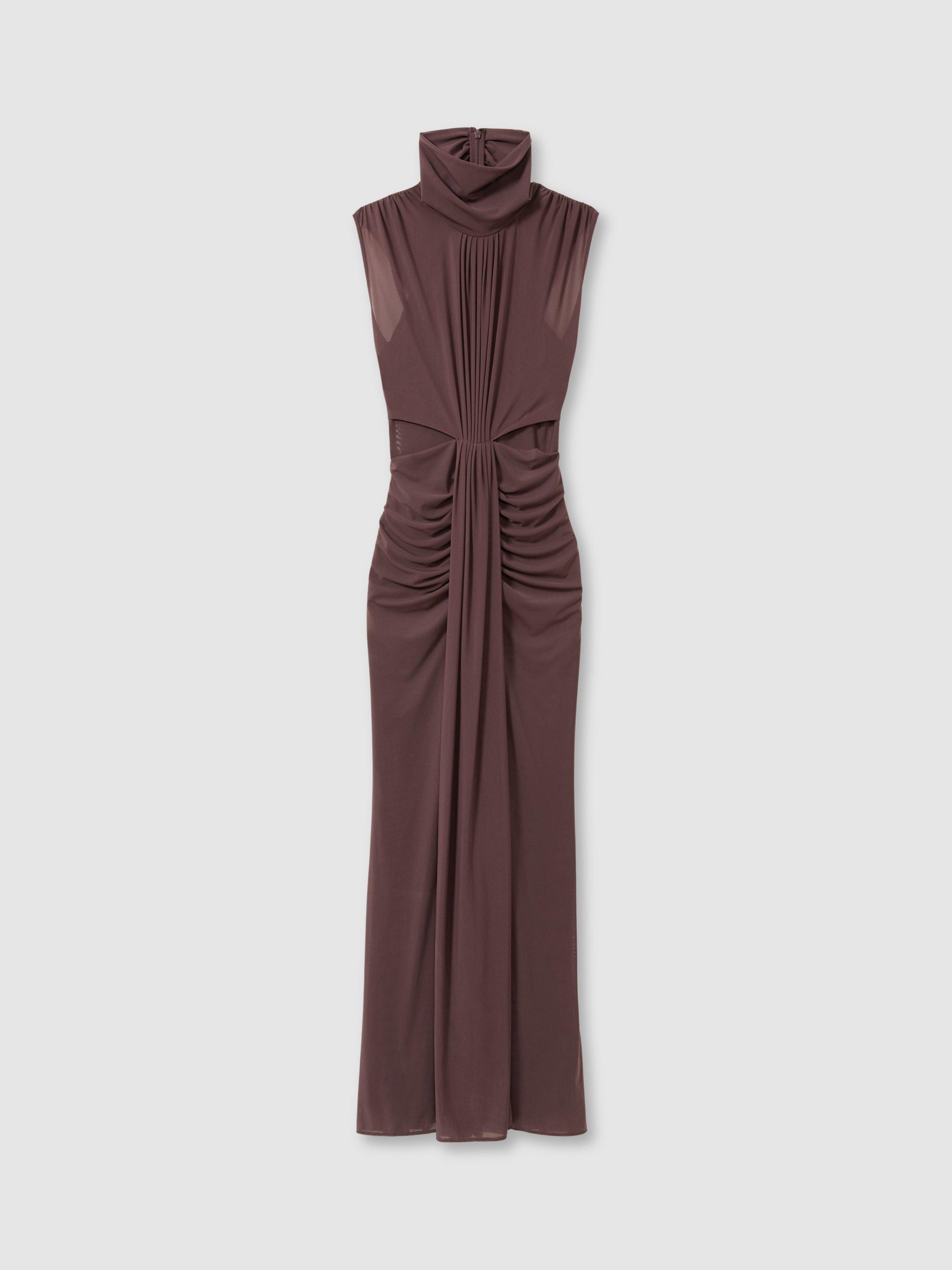【海外限定】REISSドレス☆Taupe Daniella Petite Sheer Ruched Reiss Petite Daniella Ruched Maxi Dress, Taupe