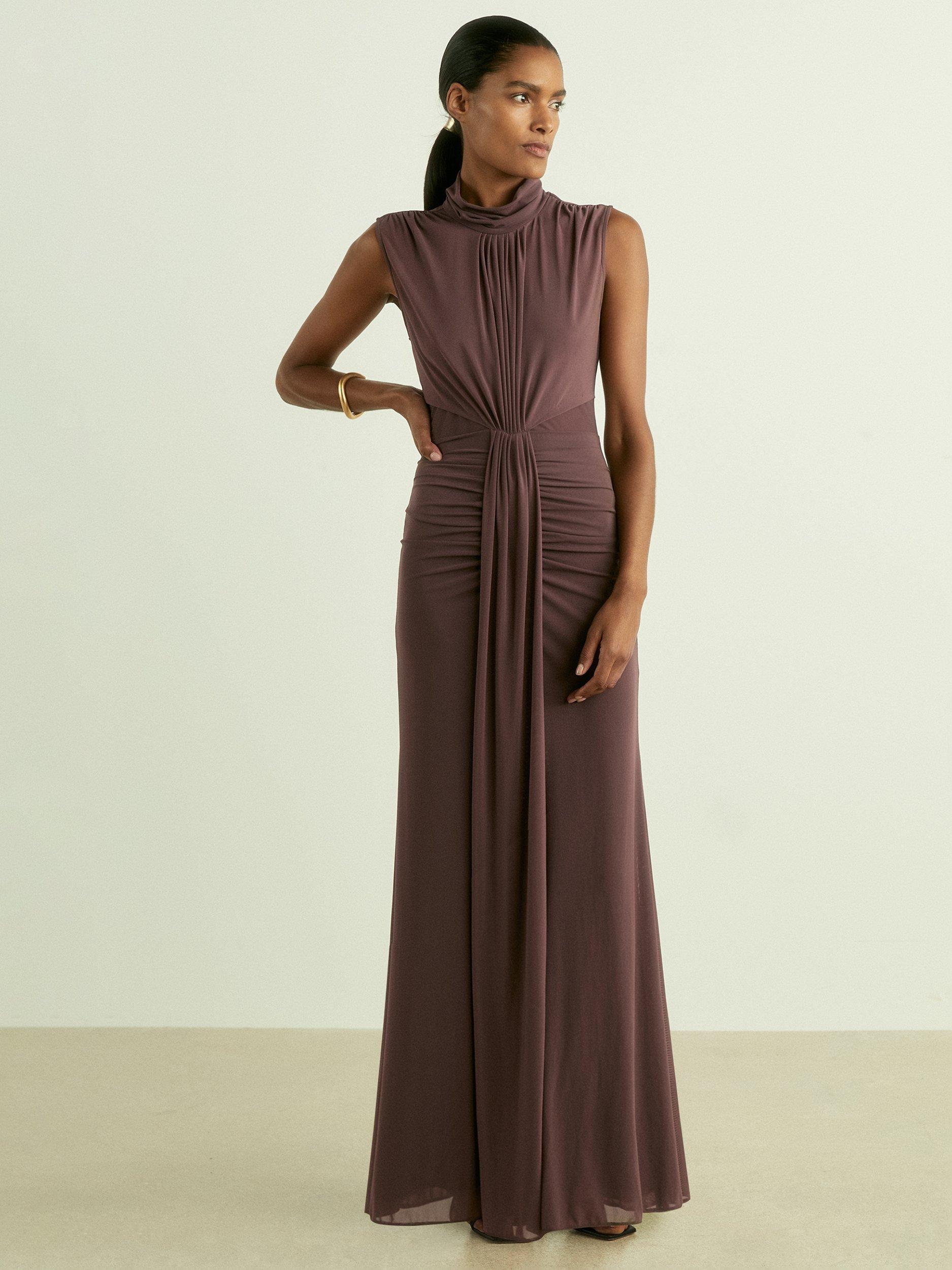 Product image 4 of 5, which shows Reiss Petite Daniella Ruched Maxi Dress, Taupe, 6Pt