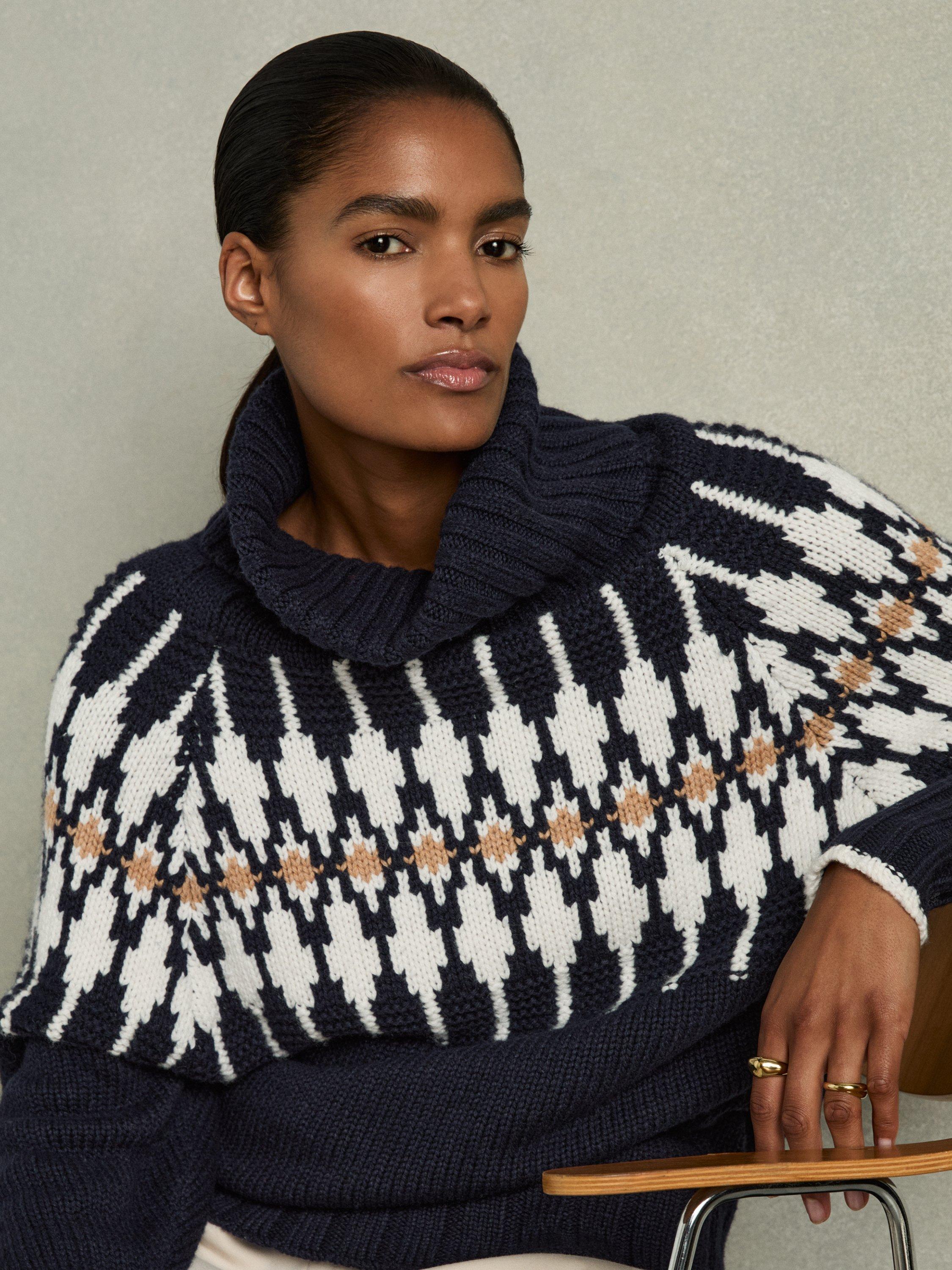 Reiss Emma Wool Blend Fair Isle Jumper, Navy