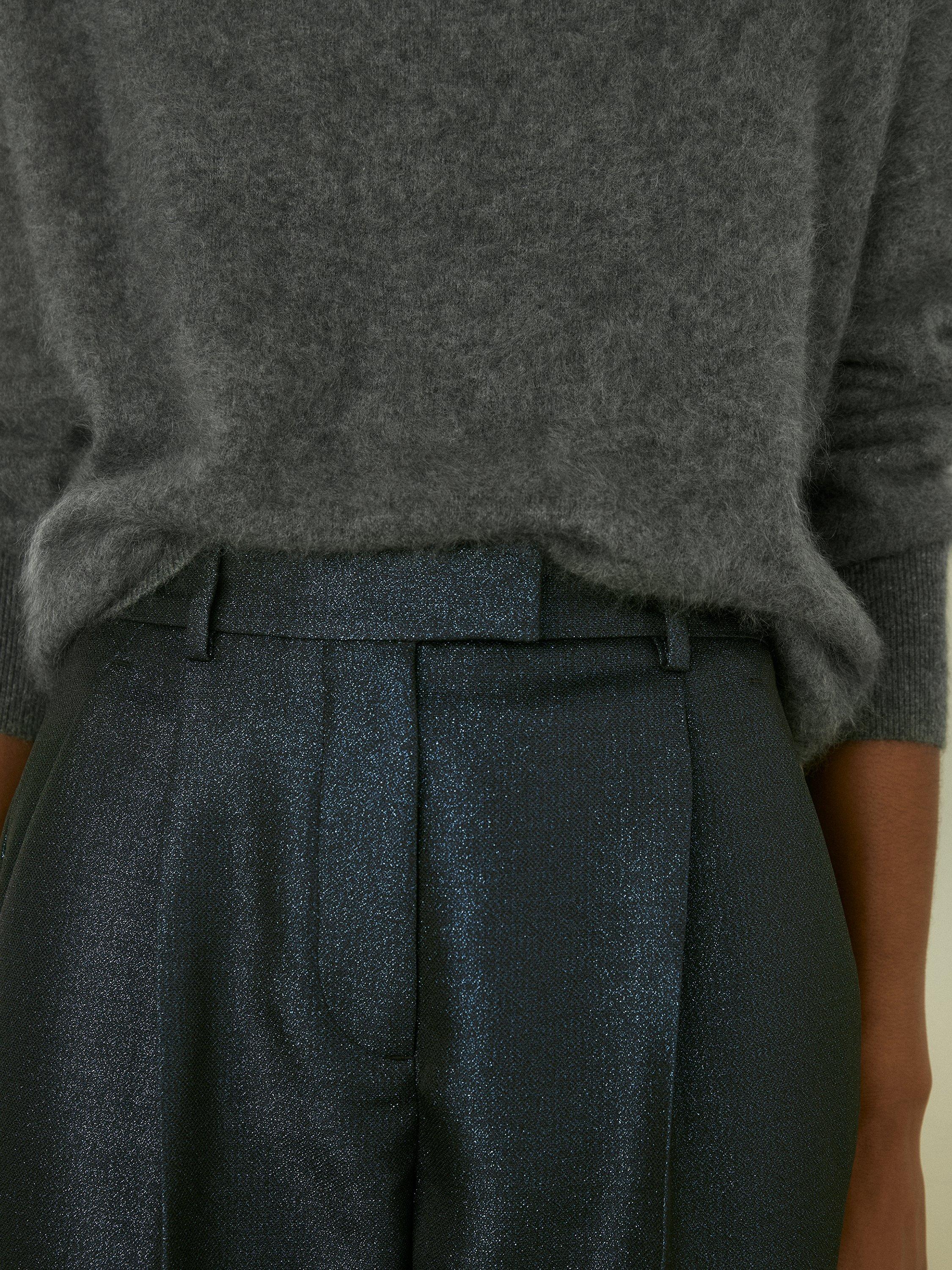 Product image 5 of 5, which shows Reiss Sienna Metallic Tapered Trousers, Navy, 10R