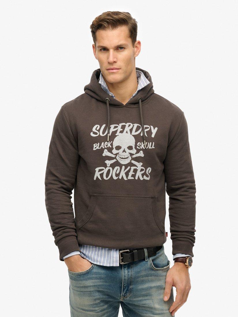 Product image 1 of 4, which shows Superdry Black Skull Hoodie, Bison/White, S