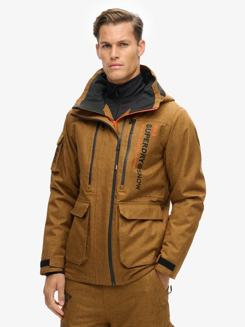 Superdry Peak Rescue Ski Jacket, Dark Grey Marl, Tobacco Brown Marl