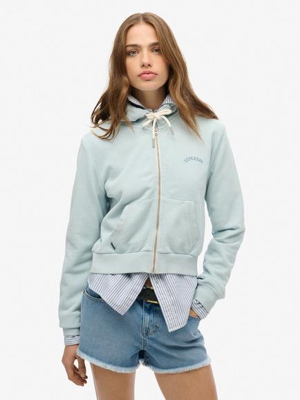 Superdry Athletic Essential Crop Zip Hoodie, Winter Sky Blue