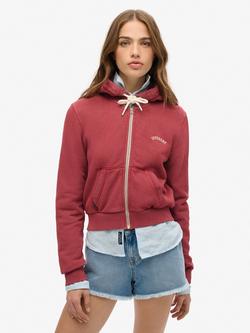 Superdry Athletic Essential Crop Zip Hoodie, Bordeaux Red