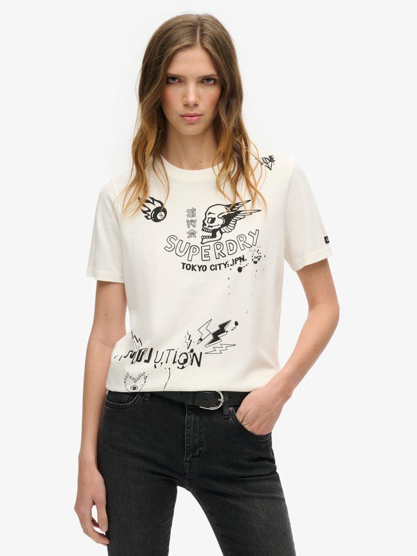 Superdry Lo-Fi Punk Poster Relaxed T-Shirt, Winter White