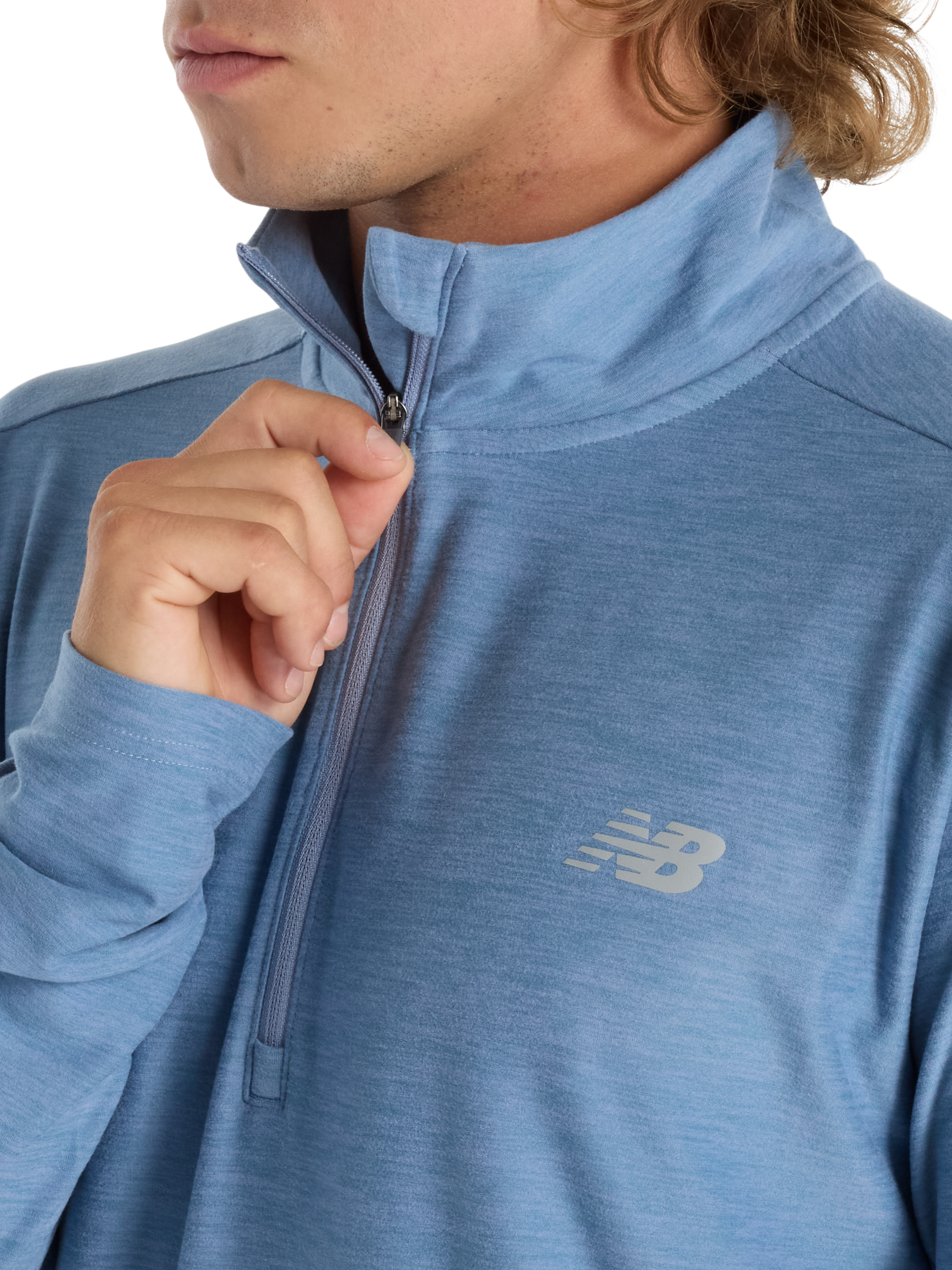 Product image 3 of 6, which shows New Balance Space Dye Quarter Zip Top, Shower Heather, XL