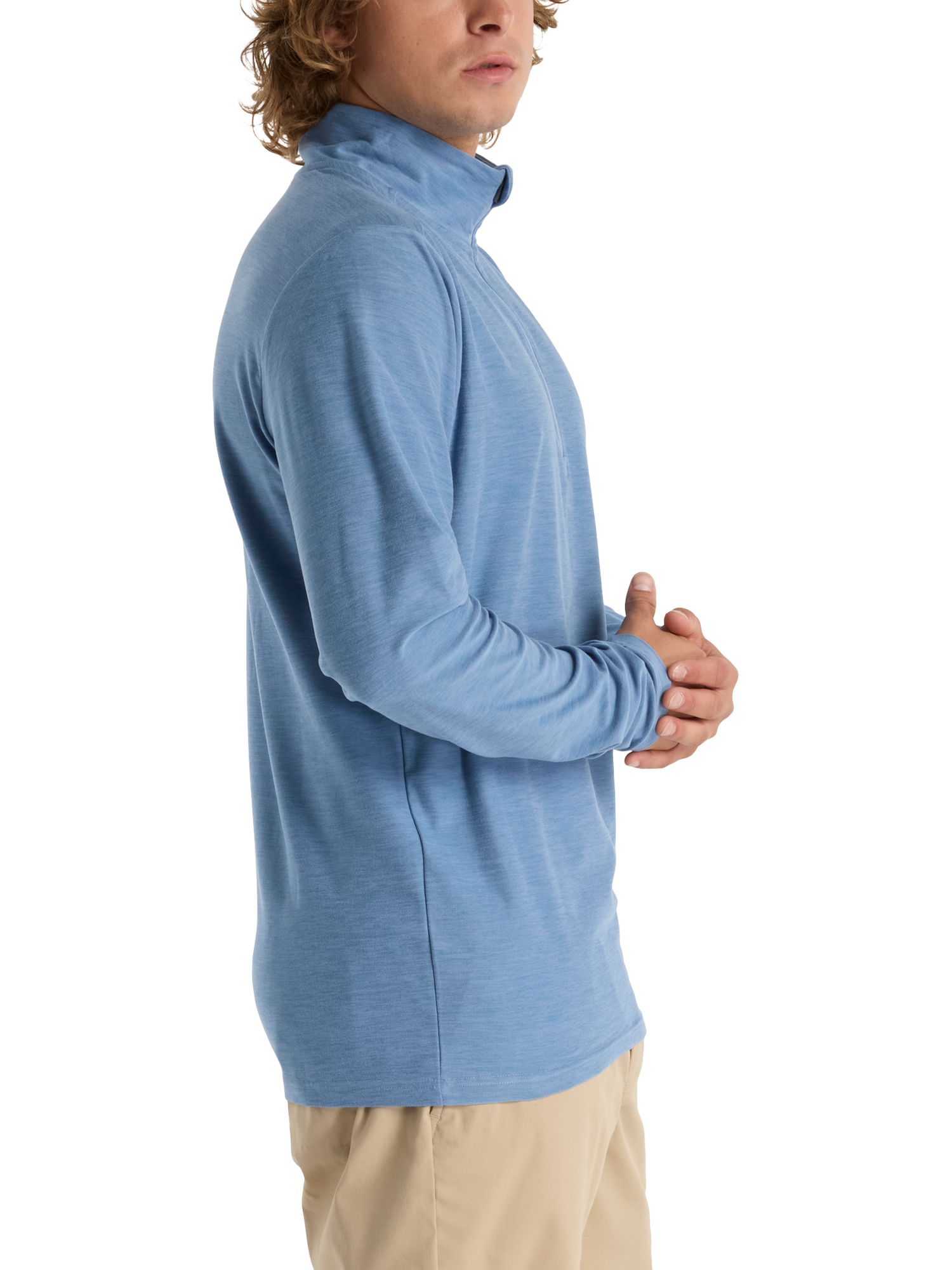 Product image 6 of 6, which shows New Balance Space Dye Quarter Zip Top, Shower Heather, XL