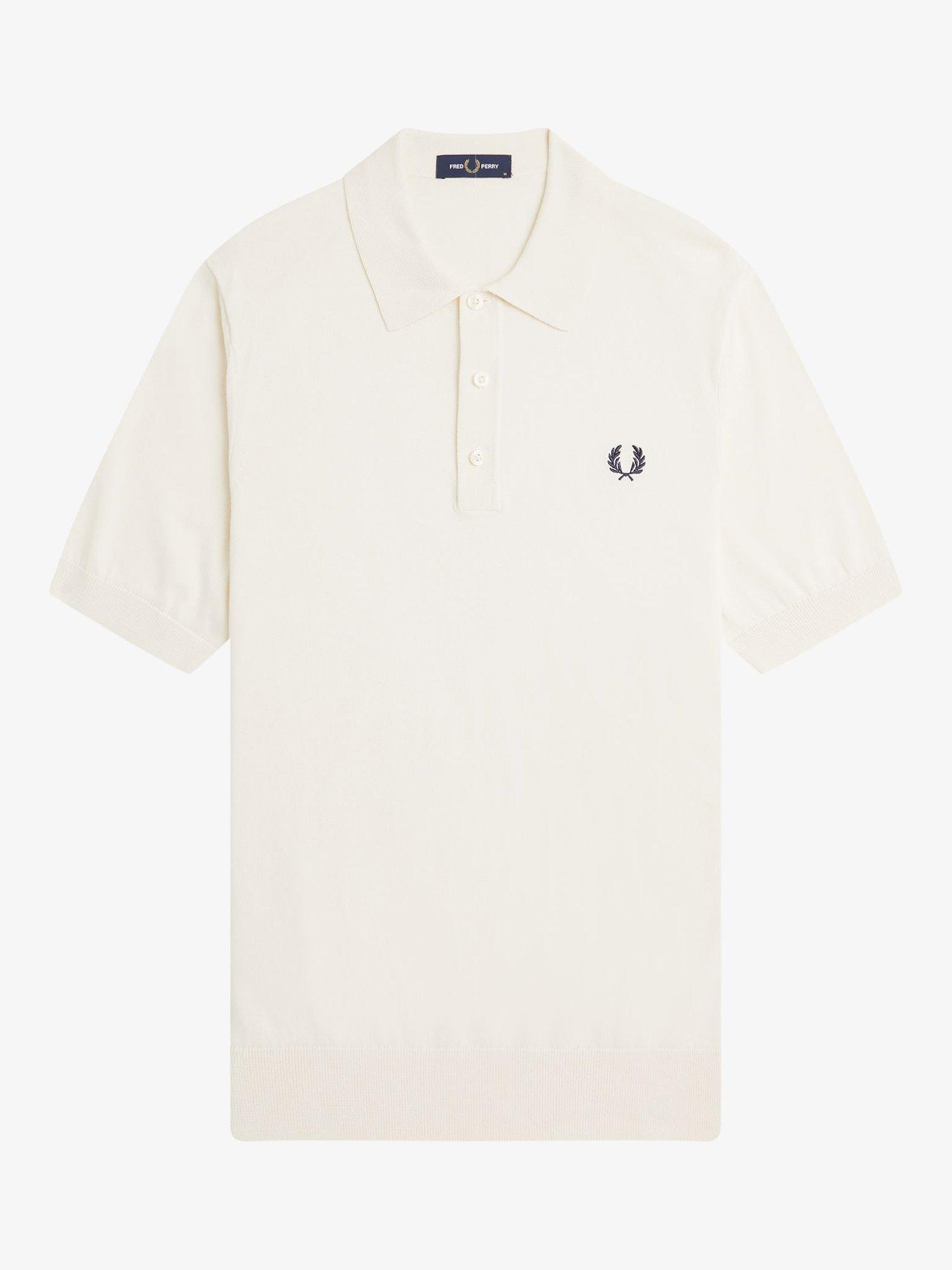 Product image 4 of 5, which shows Fred Perry Cotton Knit Polo Shirt, Ecru, S