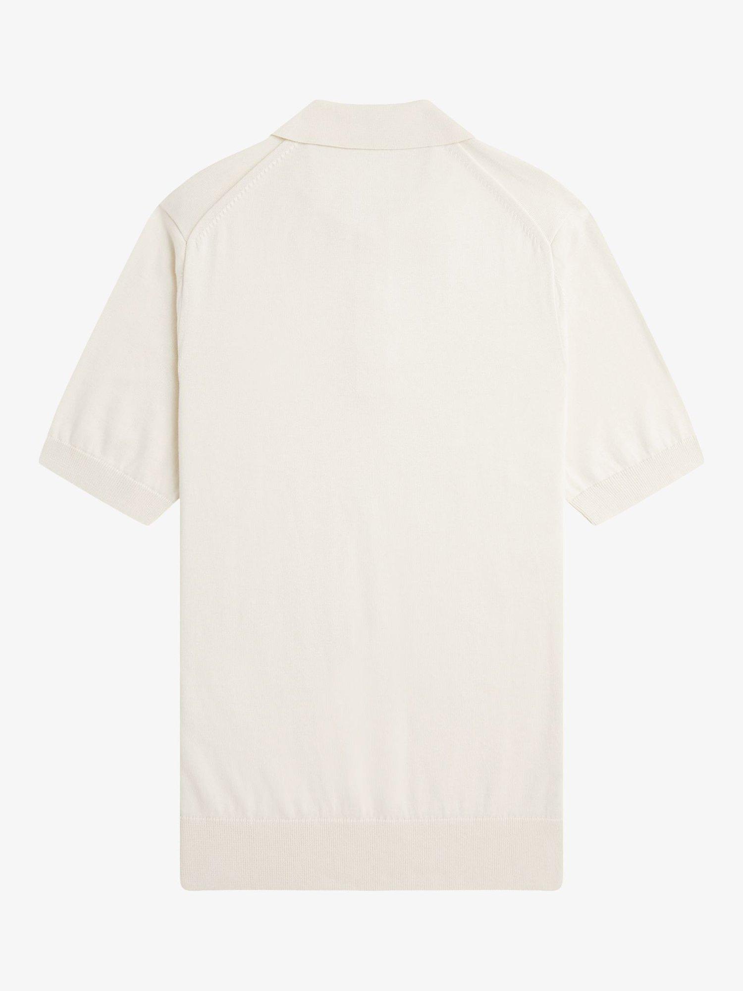 Product image 5 of 5, which shows Fred Perry Cotton Knit Polo Shirt, Ecru, S