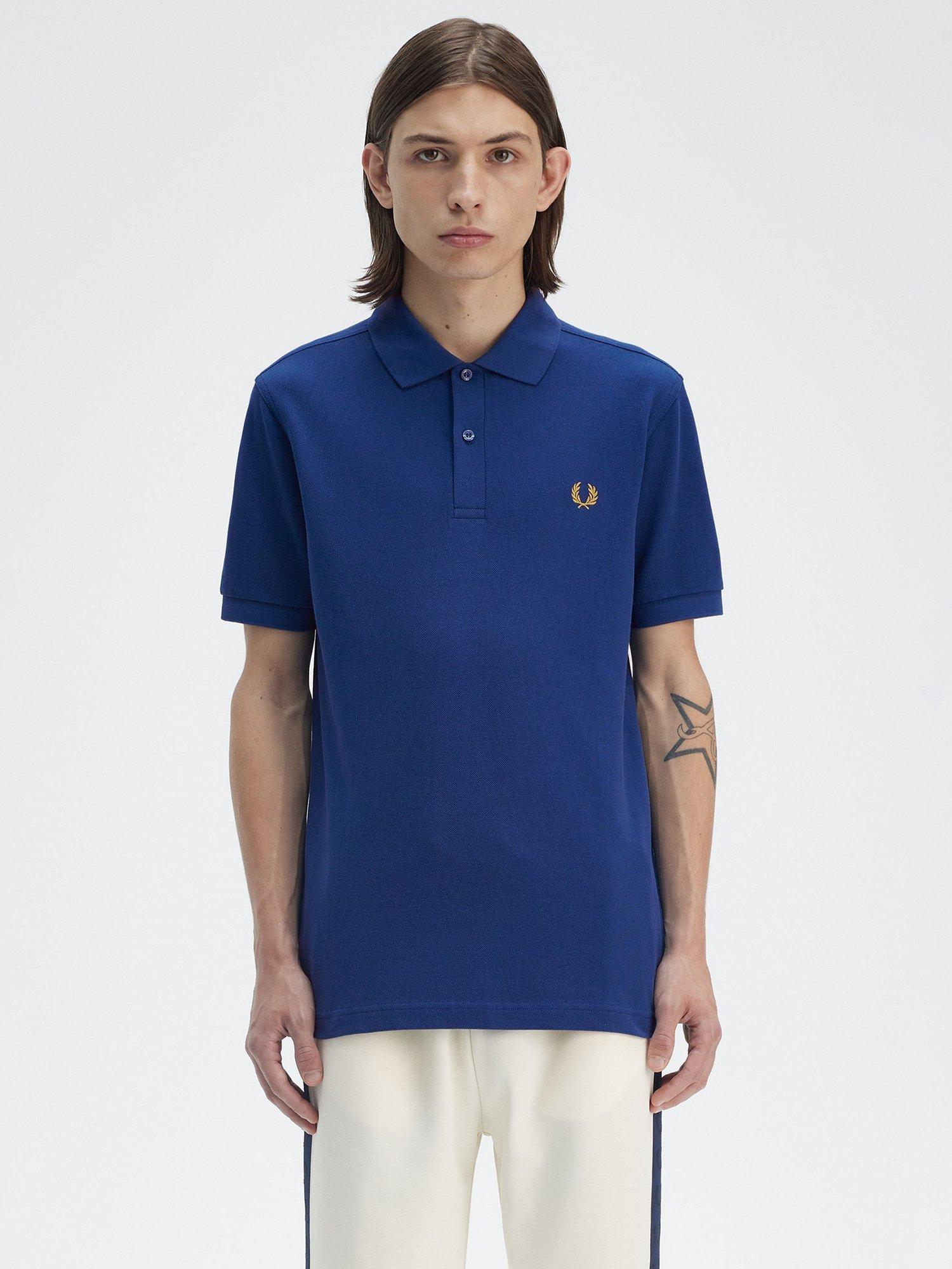 Fred Perry Cotton Regular Fit Short Sleeve Polo Shirt, Shaded Cobalt/Honeycomb