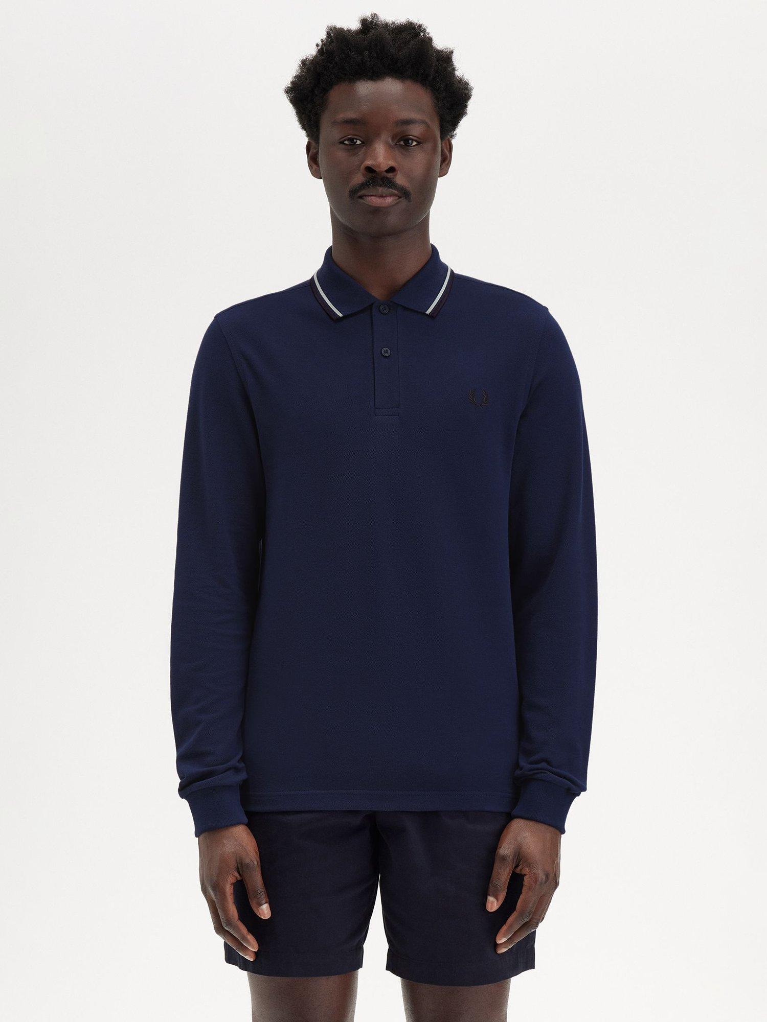 Fred Perry Cotton Long Sleeve Polo Shirt, Navy