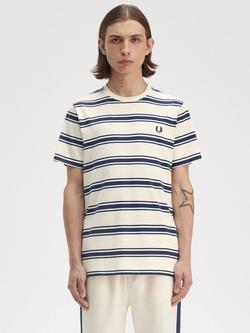 Fred Perry Cotton Regular Fit Short Sleeve Fine Stripe T-Shirt, Ecru, Ecru