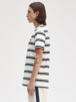 Fred Perry Cotton Regular Fit Short Sleeve Fine Stripe T-Shirt, Ecru - view 2, Ecru