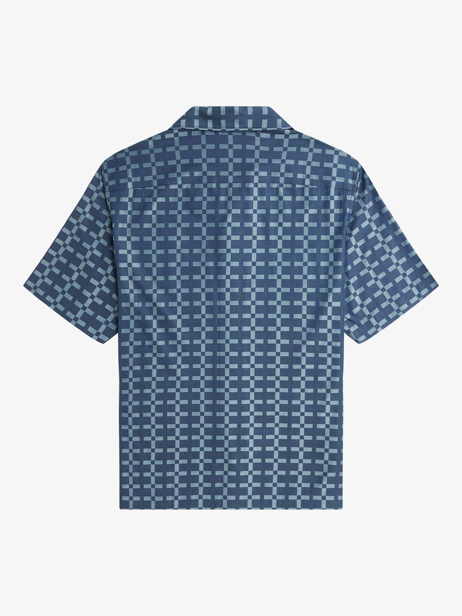 Product image 5 of 5, which shows Fred Perry Cotton Geometric Revere Shirt, Silver Blue, XXL