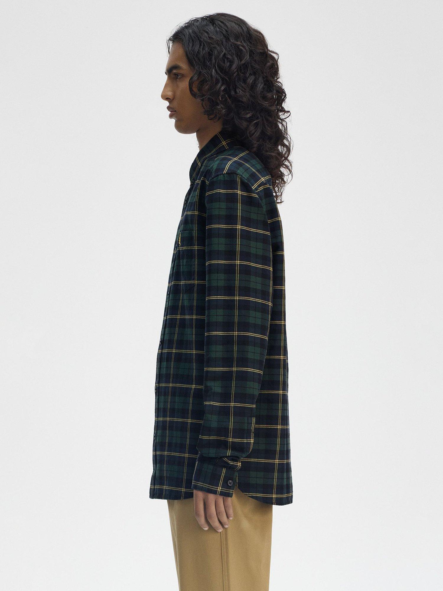 Product image 2 of 5, which shows Fred Perry Cotton Tartan Print Oxford Shirt, Navy/Multi, S
