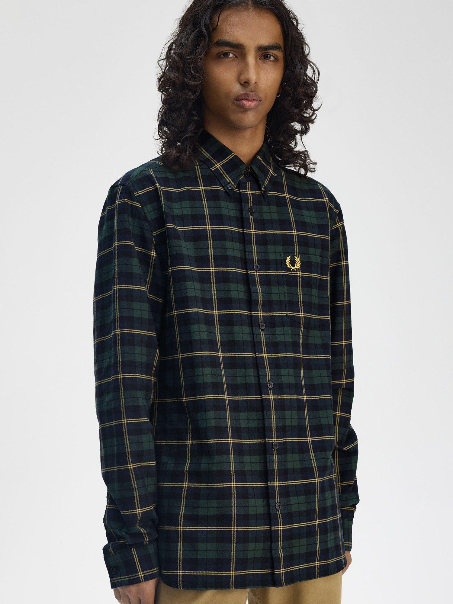 Product image 3 of 5, which shows Fred Perry Cotton Tartan Print Oxford Shirt, Navy/Multi, S