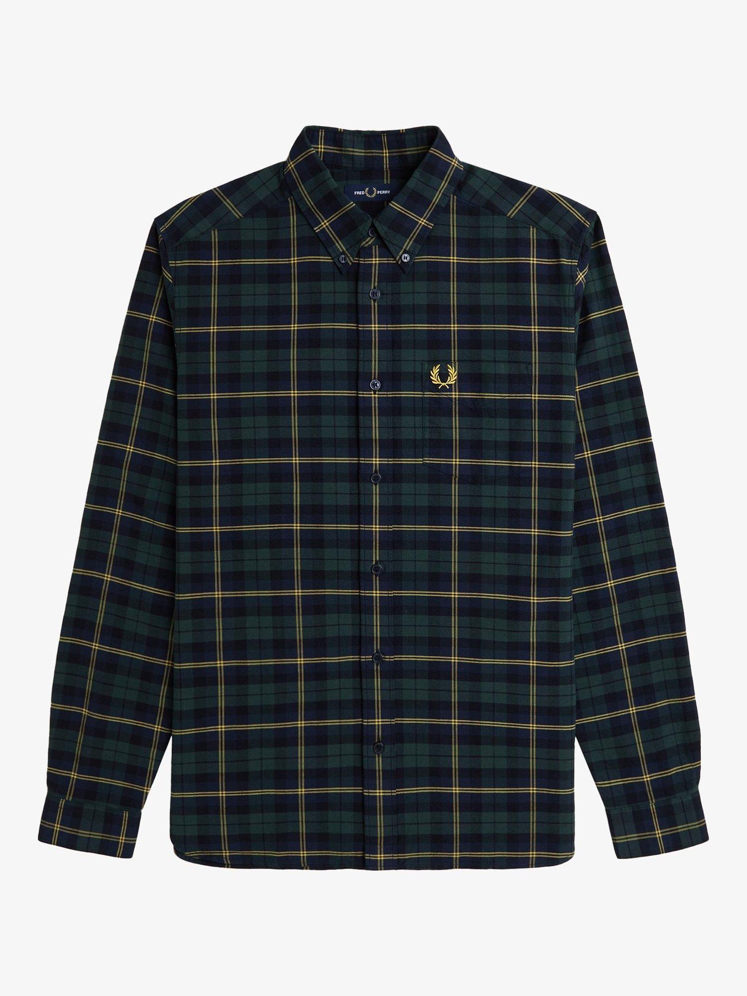 Product image 4 of 5, which shows Fred Perry Cotton Tartan Print Oxford Shirt, Navy/Multi, S