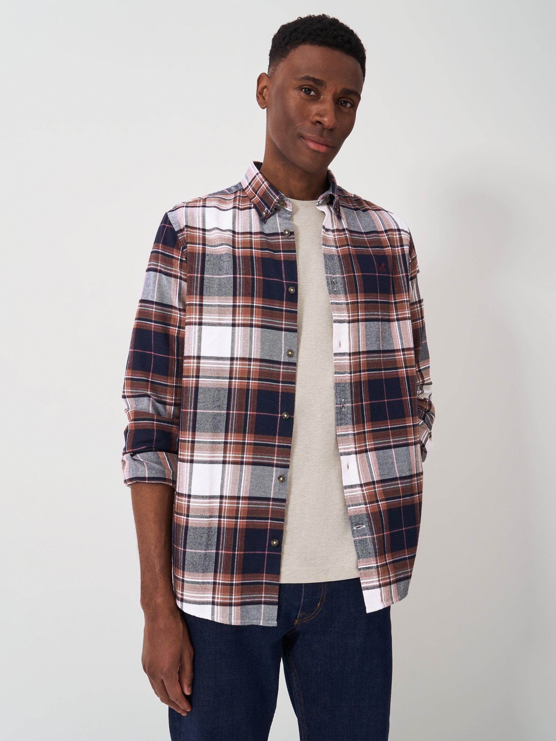 Product image 1 of 5, which shows Crew Clothing Cotton Flannel Shirt, Navy Blue, L