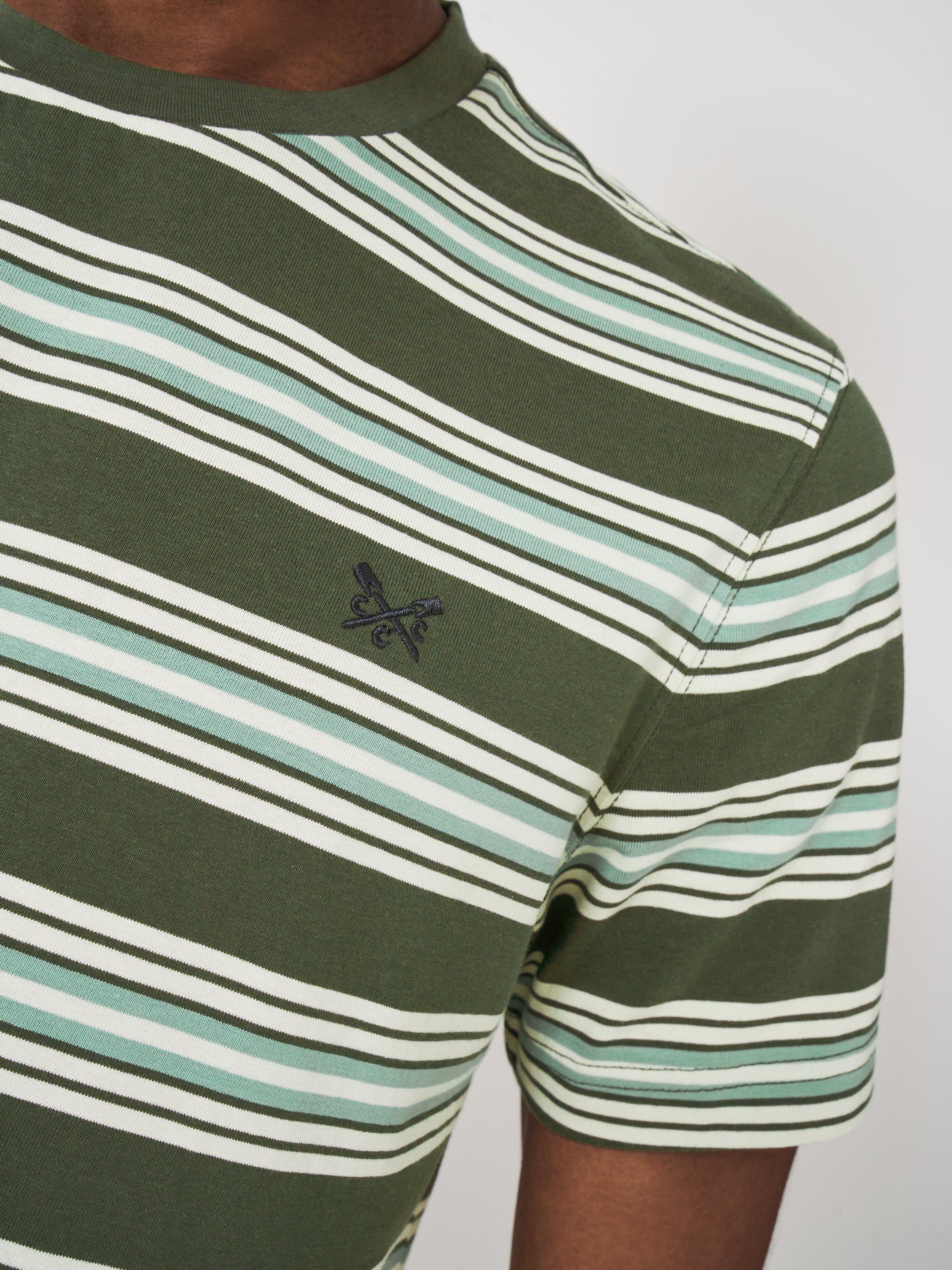 Product image 4 of 5, which shows Crew Clothing Super Soft Cotton Stripe T-Shirt, Olive Green, L