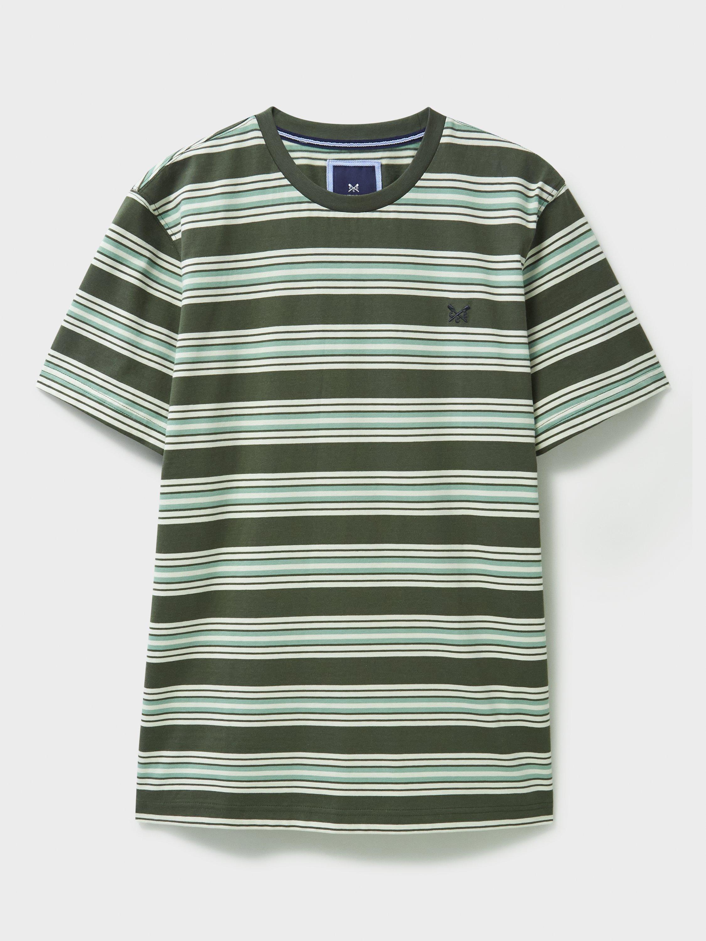 Product image 5 of 5, which shows Crew Clothing Super Soft Cotton Stripe T-Shirt, Olive Green, L